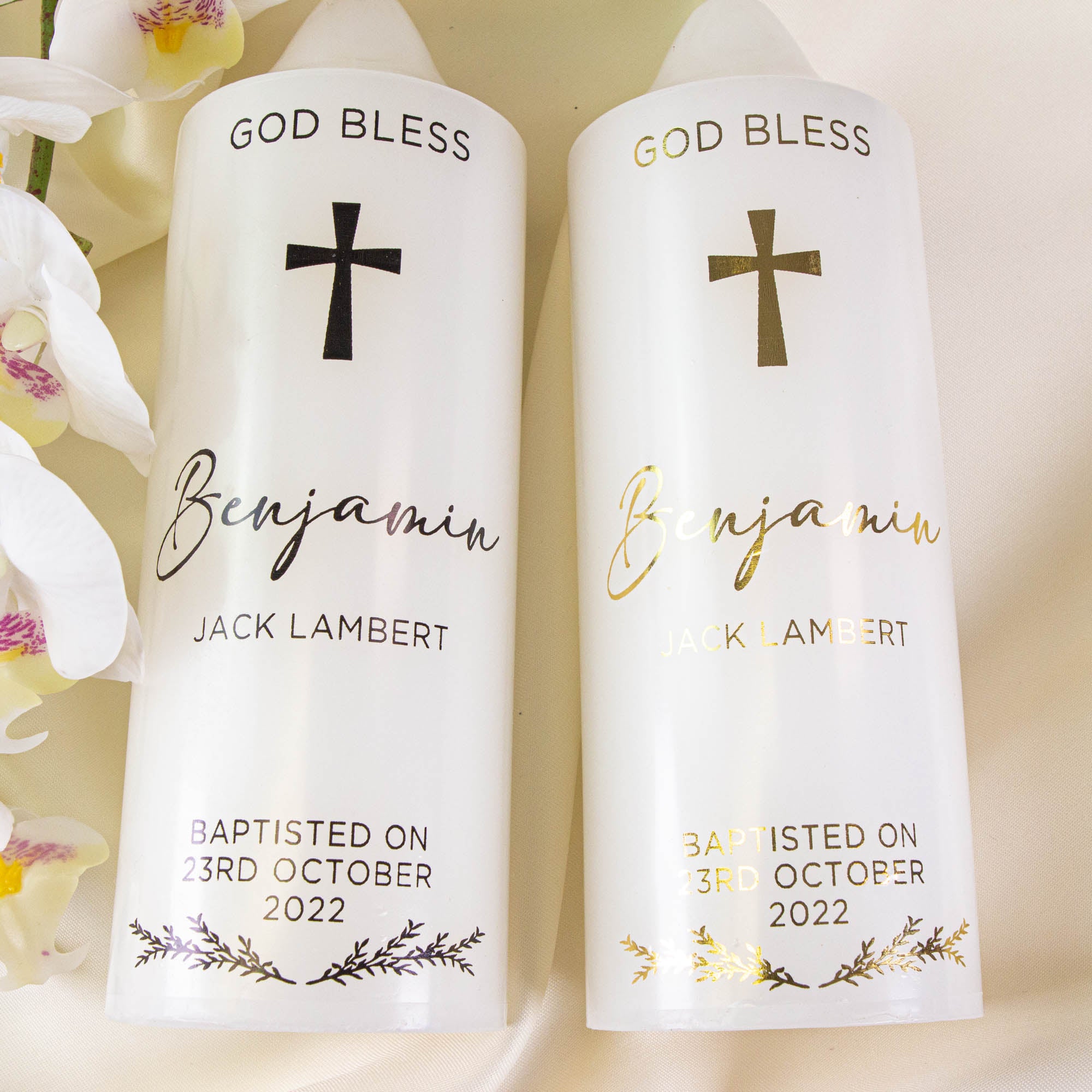 Personalized Gold Foil Candle, Christening Baptism Gift
