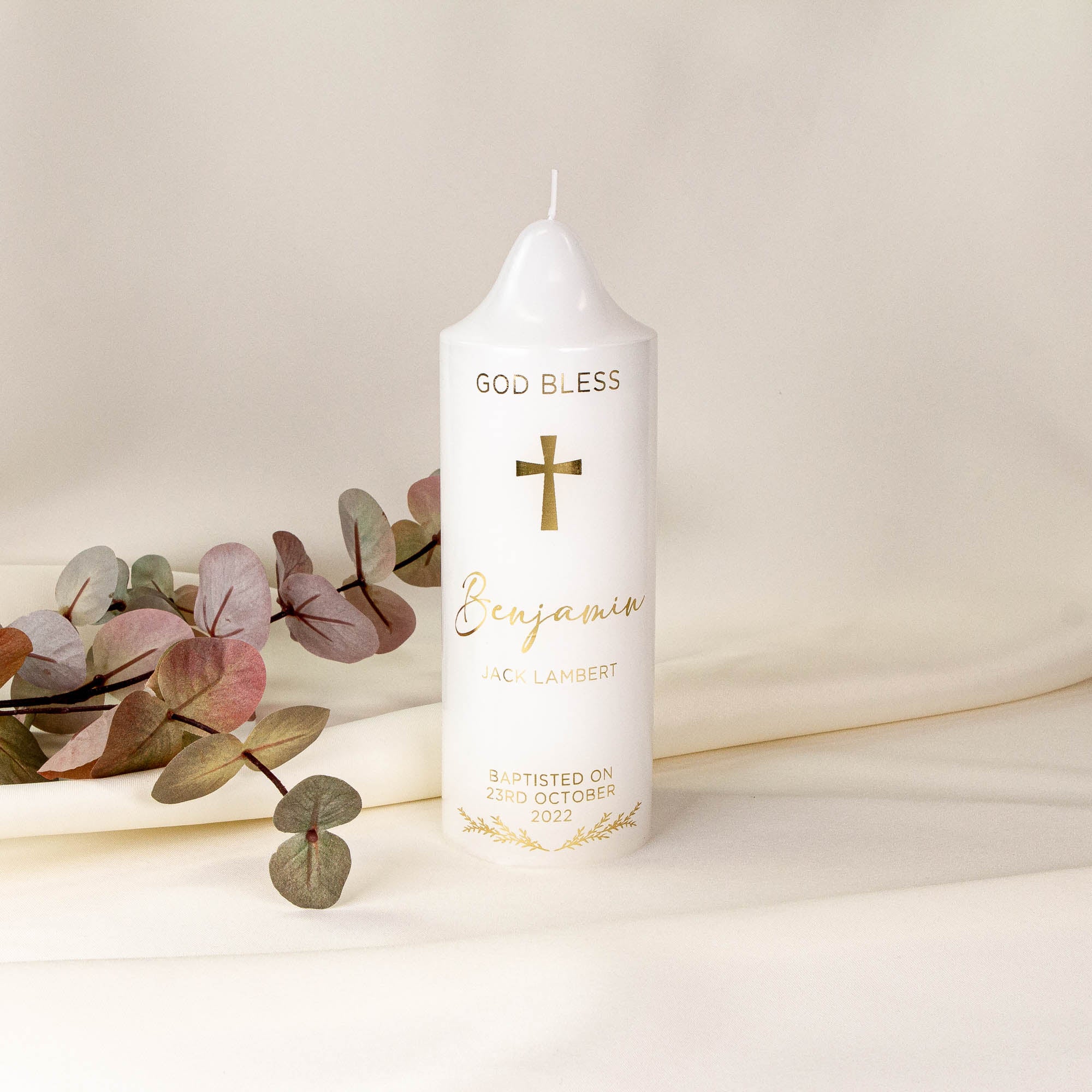 Personalized Gold Foil Candle, Christening Baptism Gift