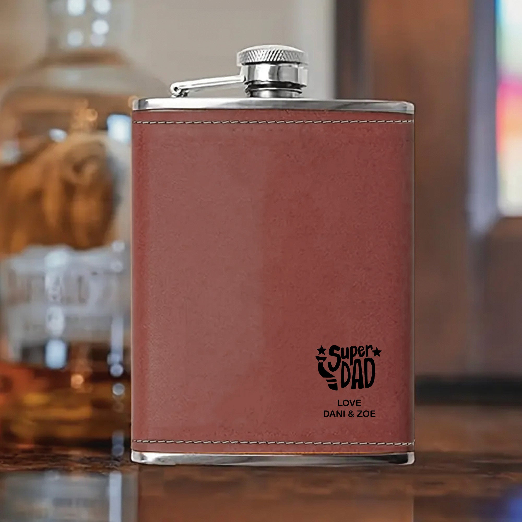 Personalized Stainless Steel Flask – Laser Engraved Gift for Dad