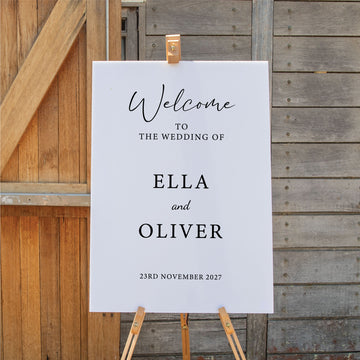 Custom printed Wedding sign foam board, Personalised Wedding Welcome sign in White