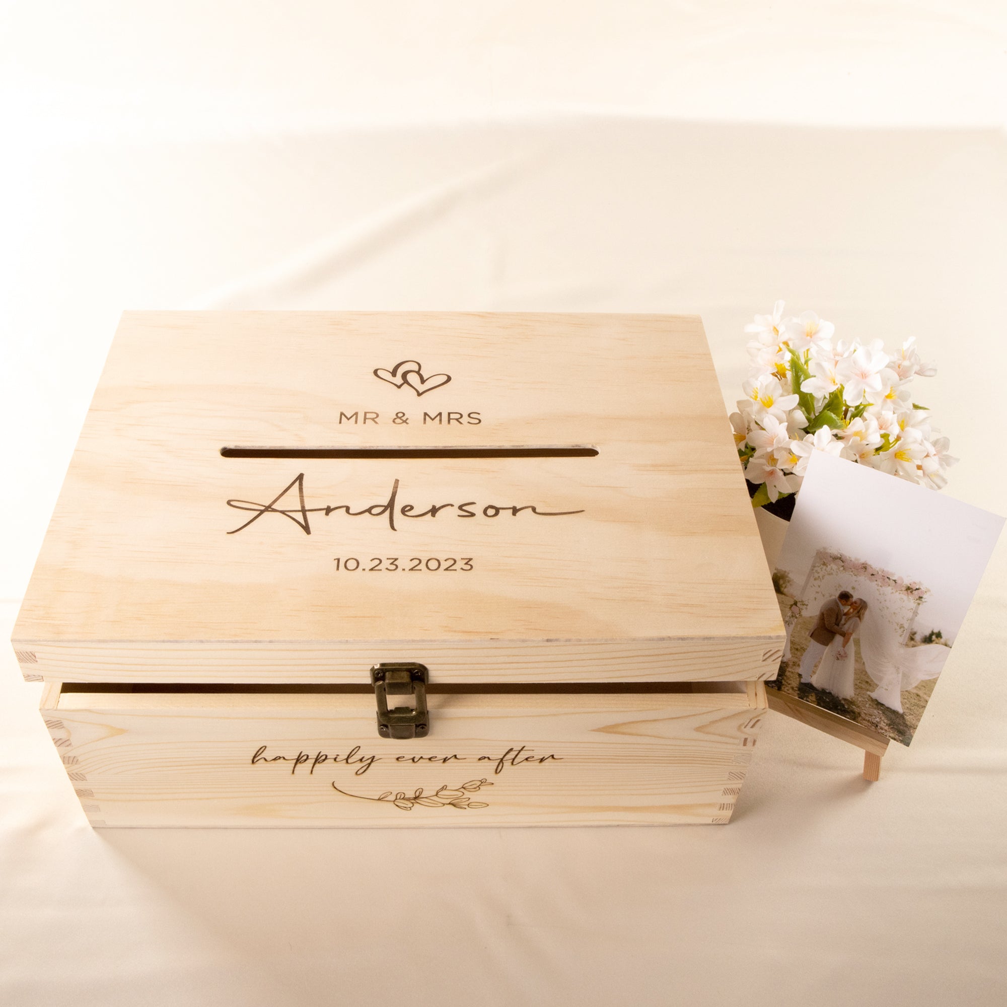 Personalised Wooden Wishing Well Box | Double Hearts