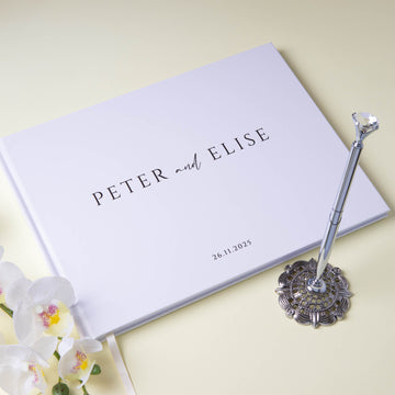 Personalized Wedding Guest Book, White Hard Cover Photo Album