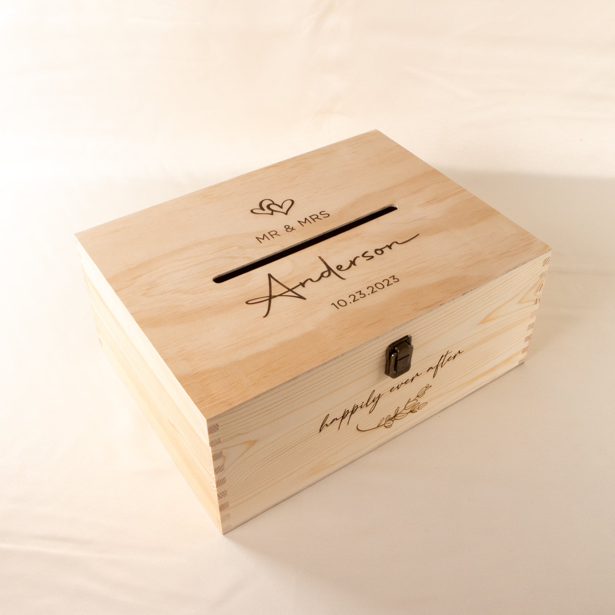 Personalised Wooden Wishing Well Box | Double Hearts