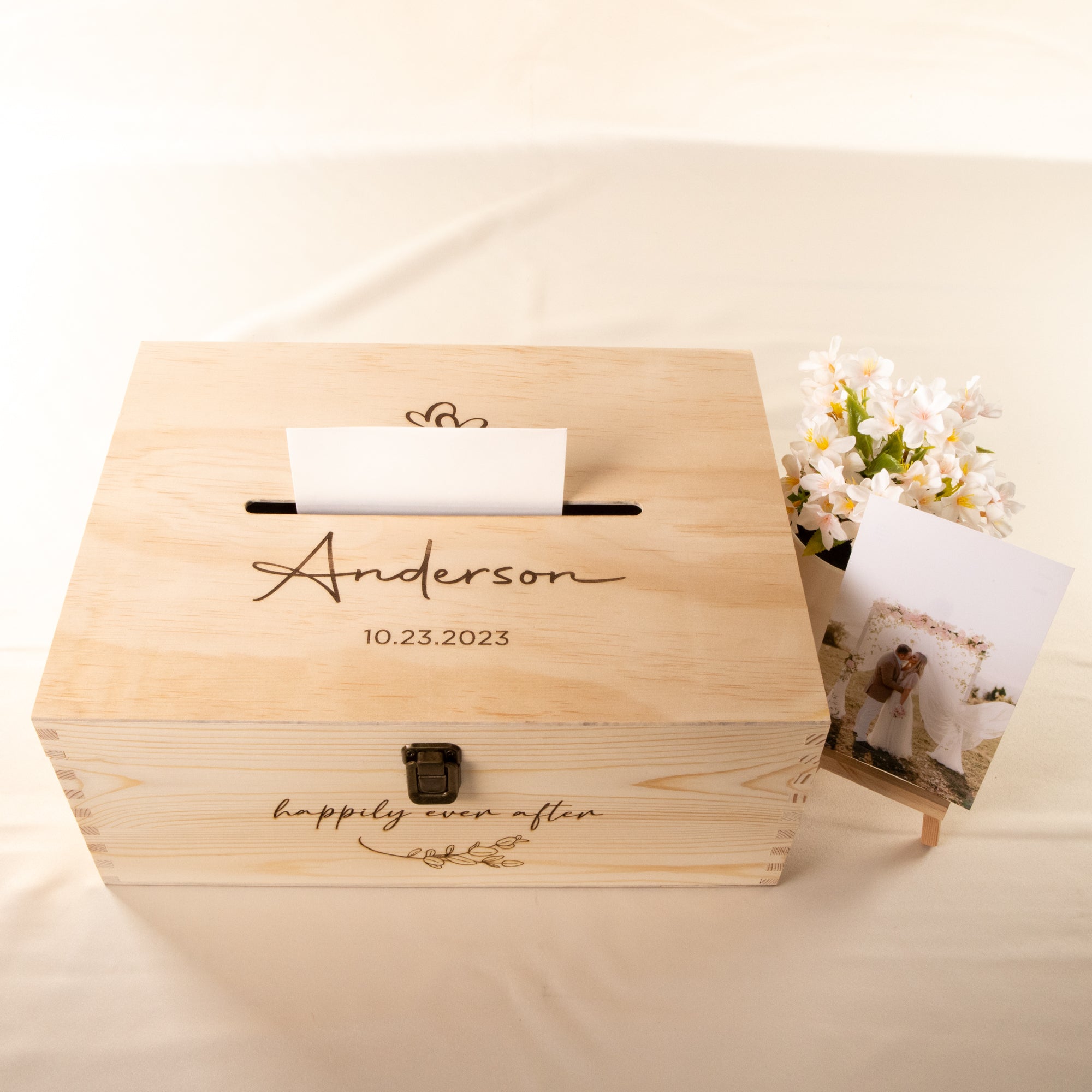 Personalised Wooden Wishing Well Box | Double Hearts
