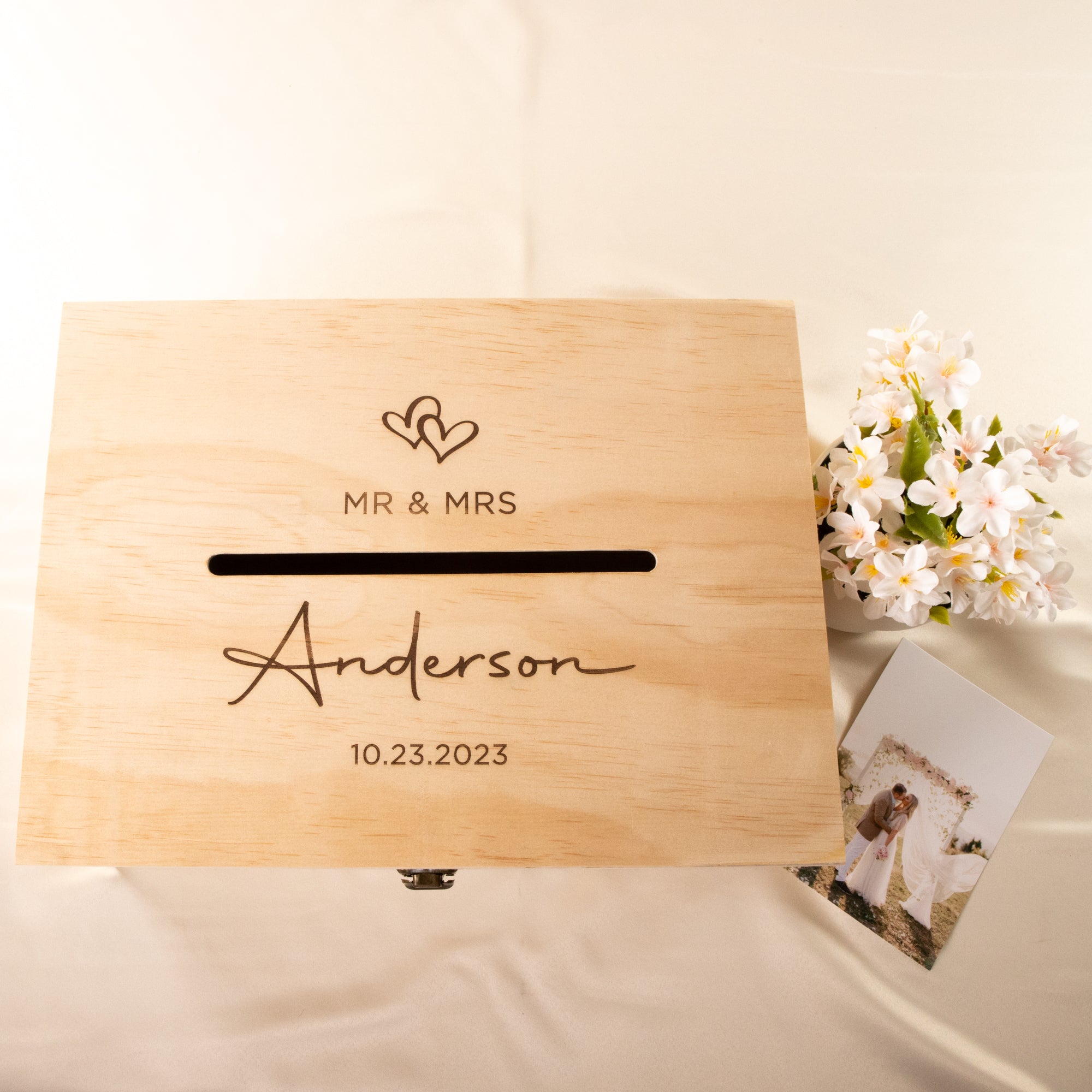 Personalised Wooden Wishing Well Box | Double Hearts