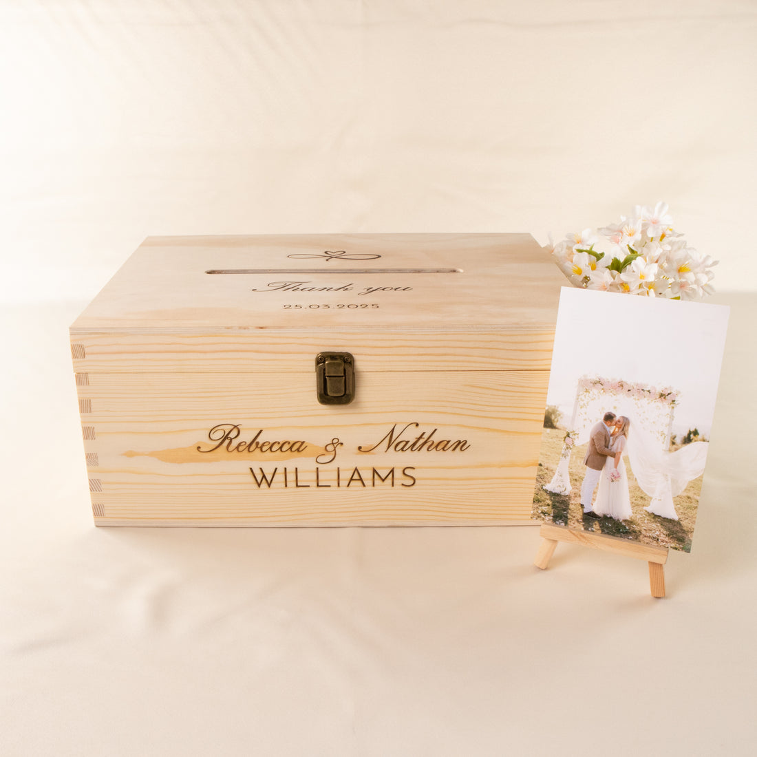 Wooden Wishing Well Box tailored for weddings. Complete with its distinctive Advice & Cards Keepsake, Wedding Memory Box