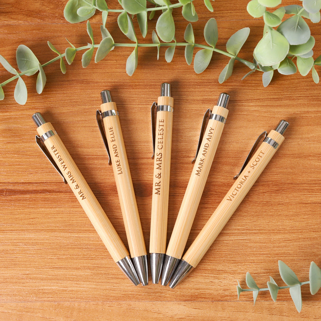Personalised Wooden Ball Point Pen, Laser Engraved Bamboo Pen for wedding Gift with Names, Custom Pen