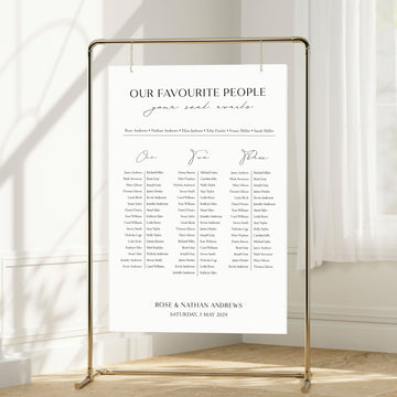 Printed Wedding Seating Chart | White Portrait