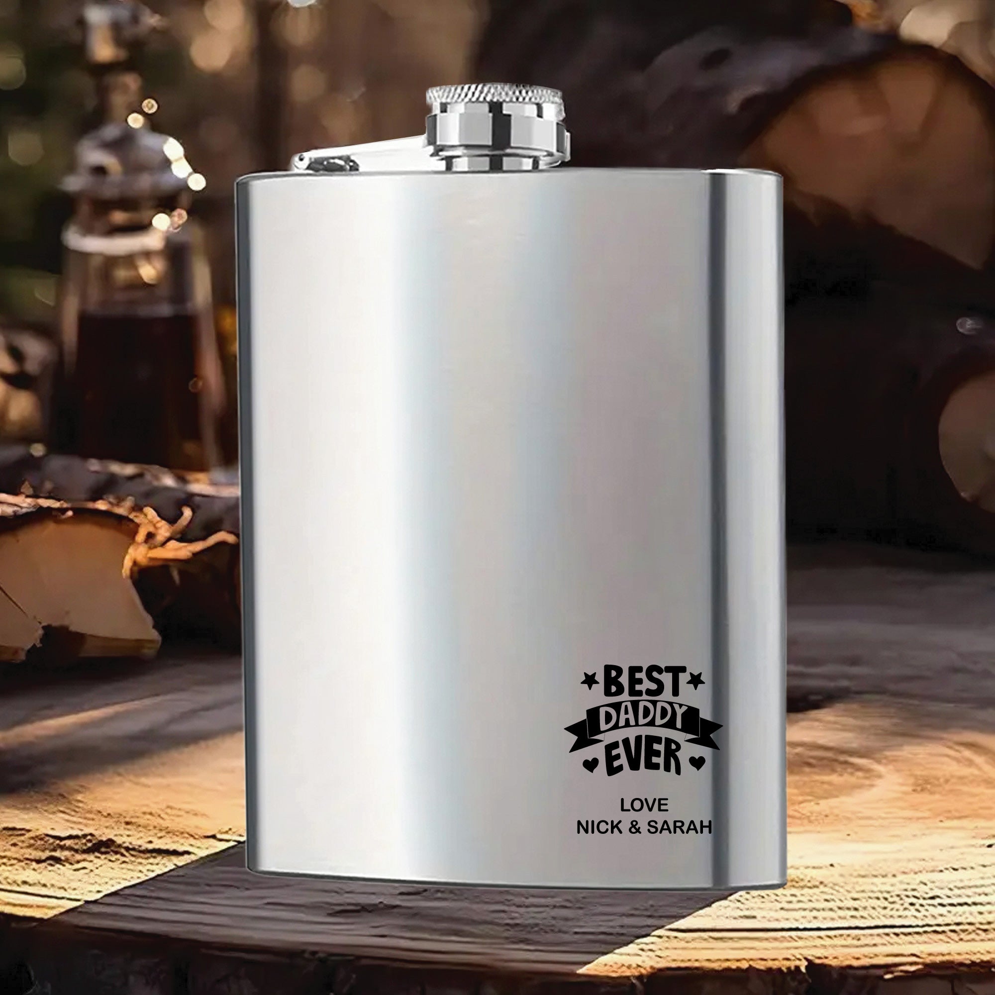 Personalized Stainless Steel Flask – Laser Engraved Gift for Dad