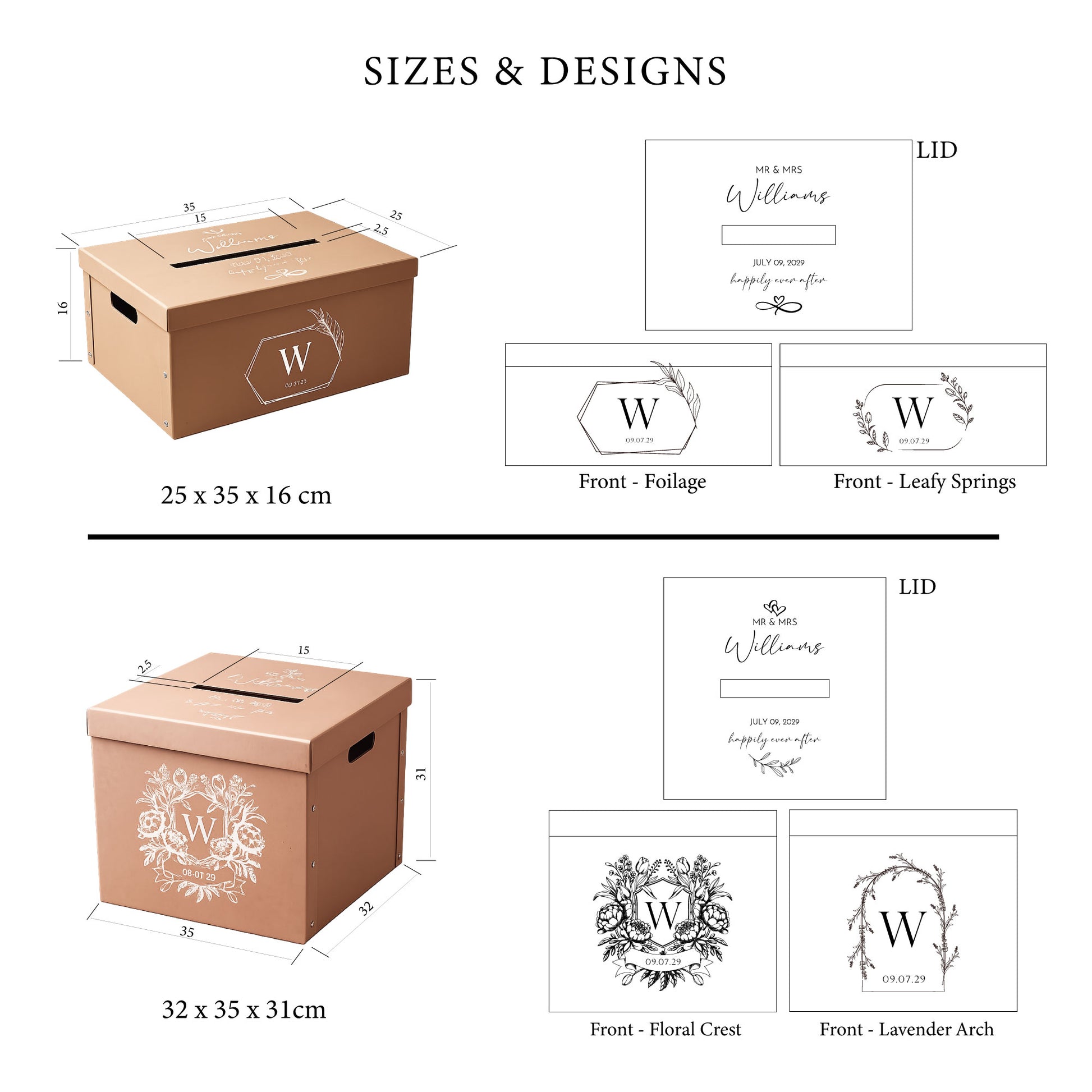 Personalised Wedding Wishing Well Card Box — Kraft, Large | Custom Names & Date