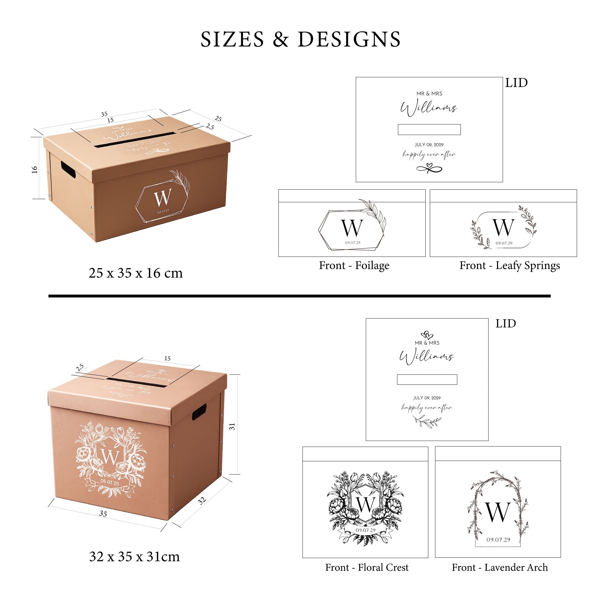 Personalised Wedding Wishing Well Card Box — Kraft, Large | Custom Names & Date