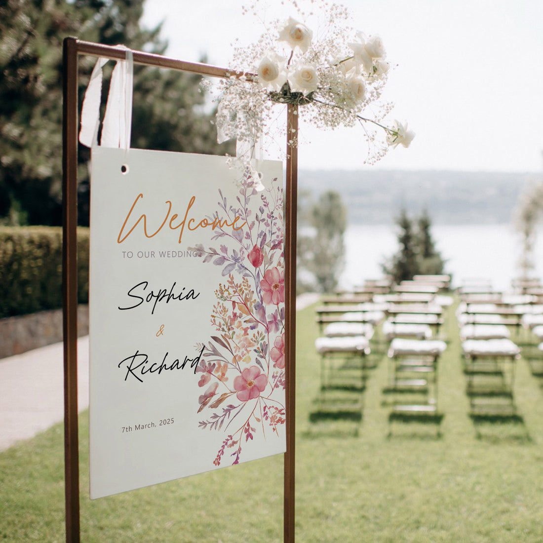 Printed Wedding Welcome sign | White Portrait