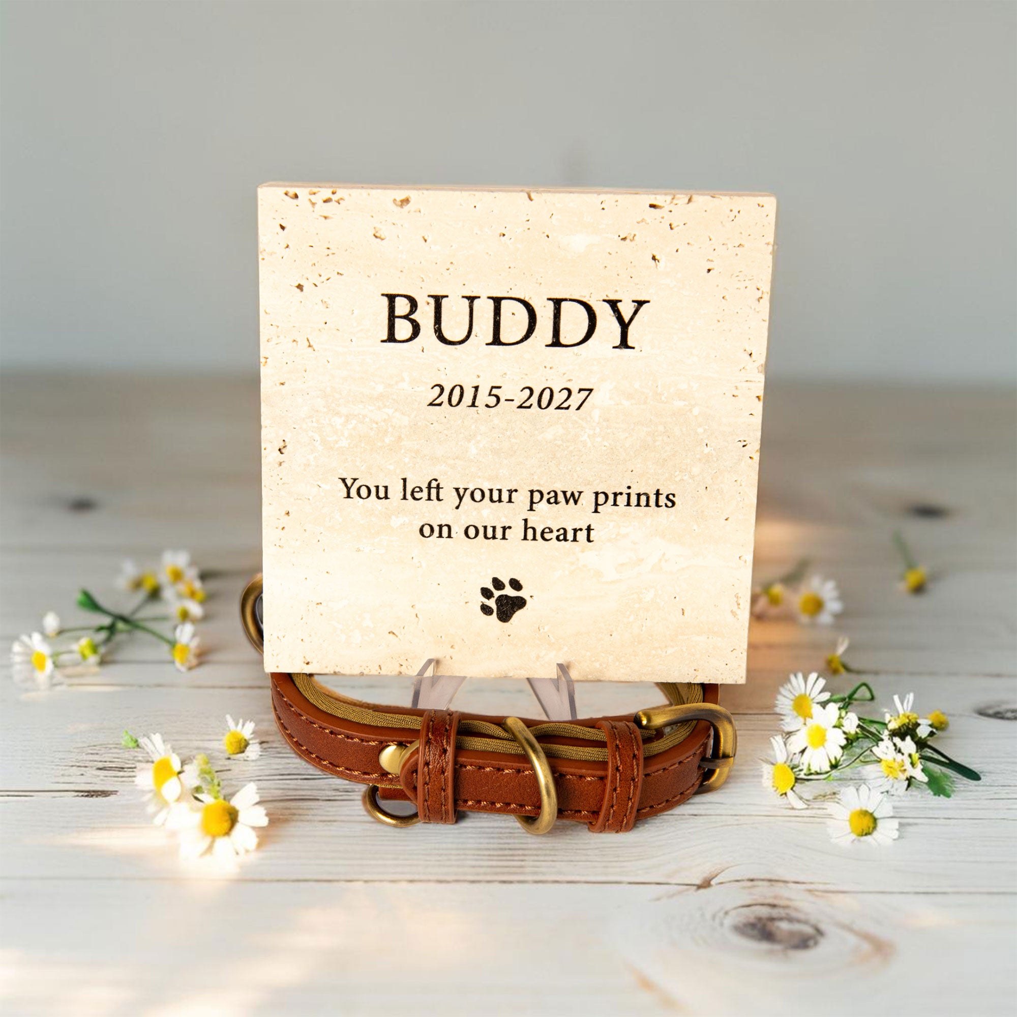 Personalised Travertine Stone Pet Memorial Plaque, Memorial Stones for a dog