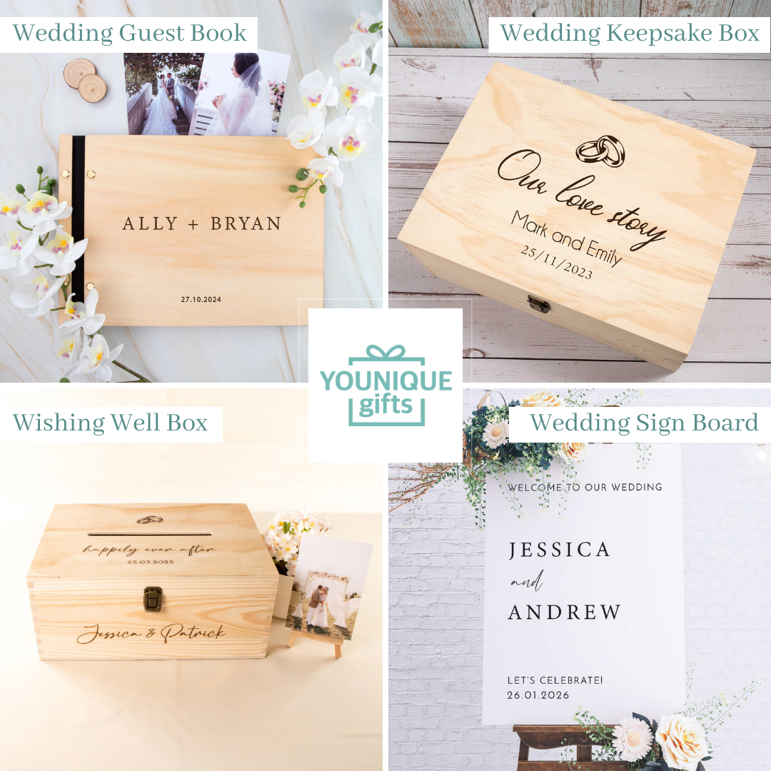 Personalised Wedding Guest Book, Gold Texts in White Hard Cover