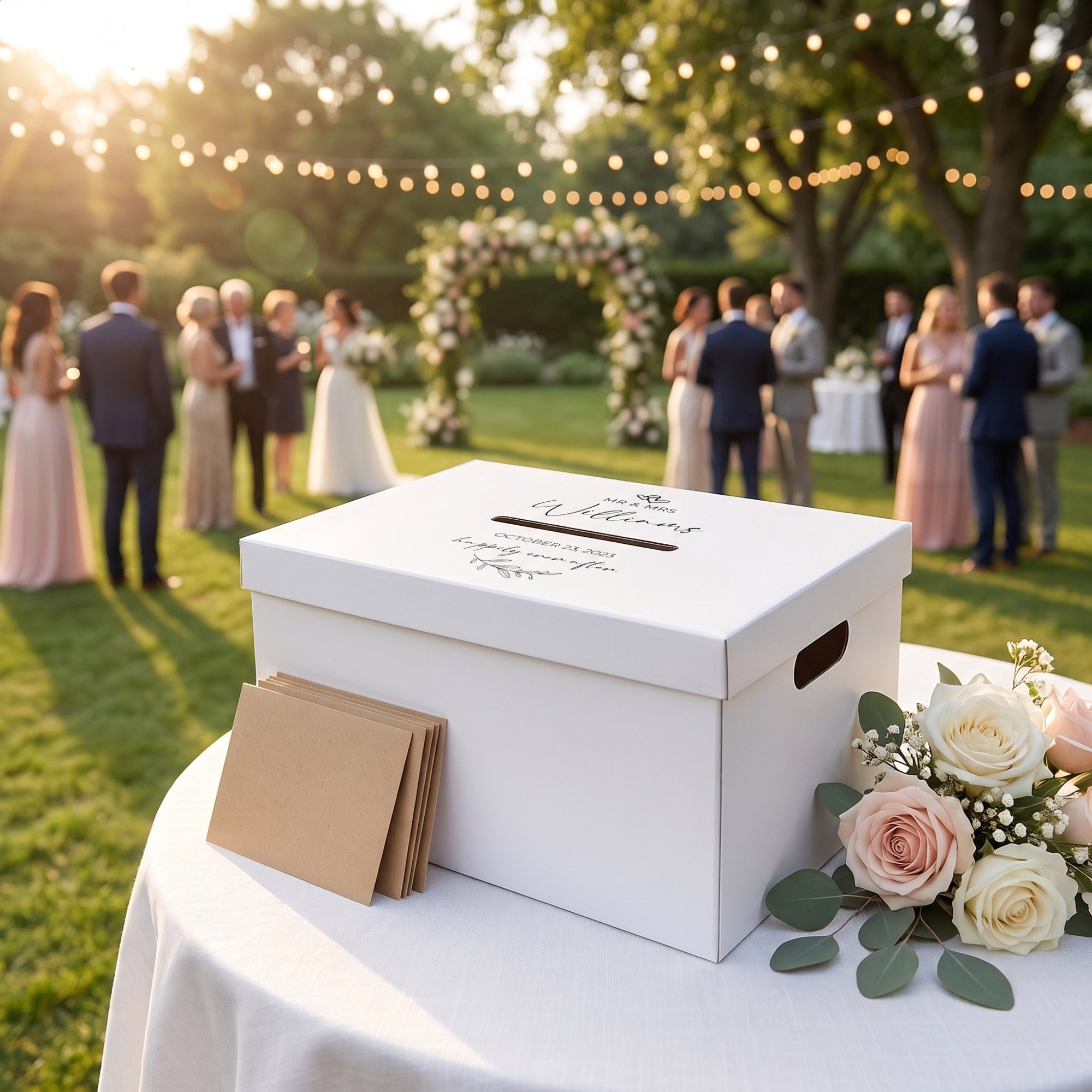 Personalised Wedding Card Box, White and Black Hardcover with Slot, Envelope Holder with Custom Name Date Monogram