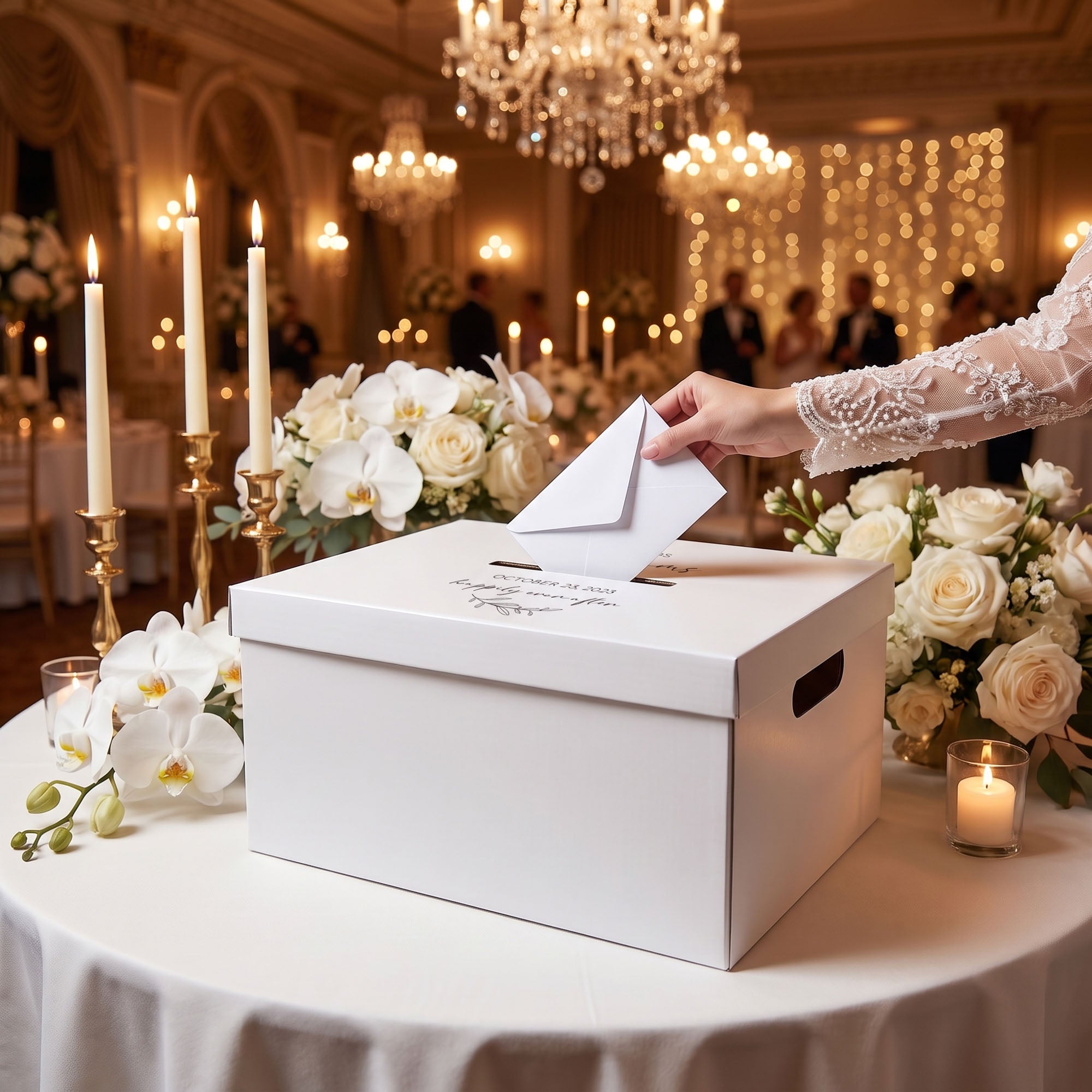 Personalised Wedding Card Box, White and Black Hardcover with Slot, Envelope Holder with Custom Name Date Monogram