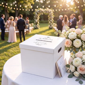 Personalised Wedding Card Box, White and Black Hardcover with Slot, Envelope Holder with Custom Name Date Monogram