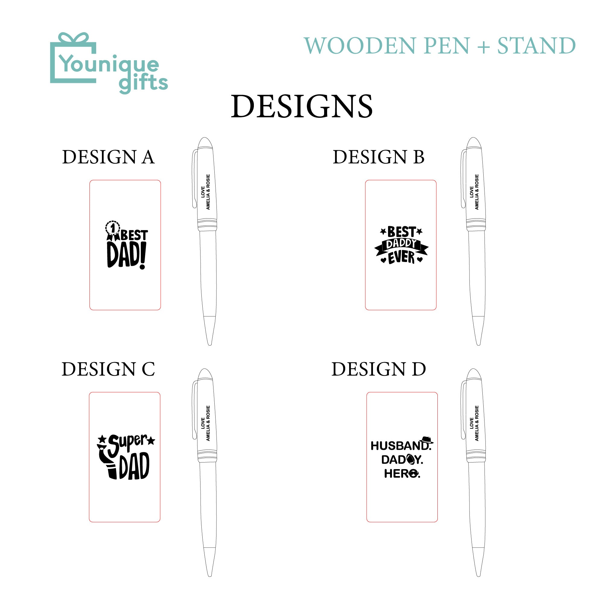 Personalized Maple Wood Pen with Stand – Engraved Father's Day Gift