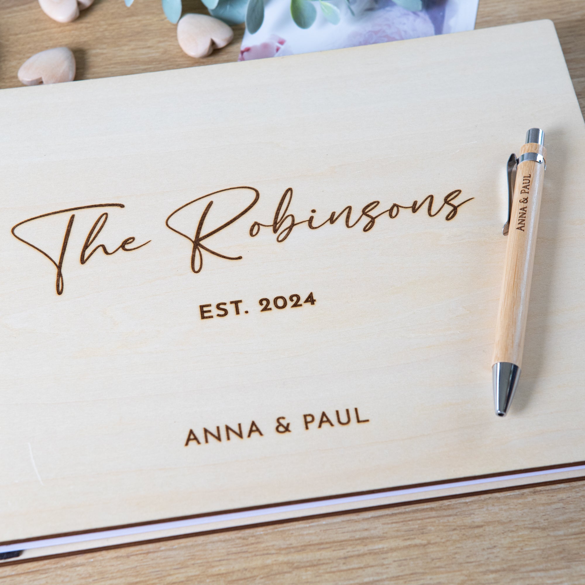 Luxury Personalised Wedding Guest Book – Premium Wood & Custom Engrave