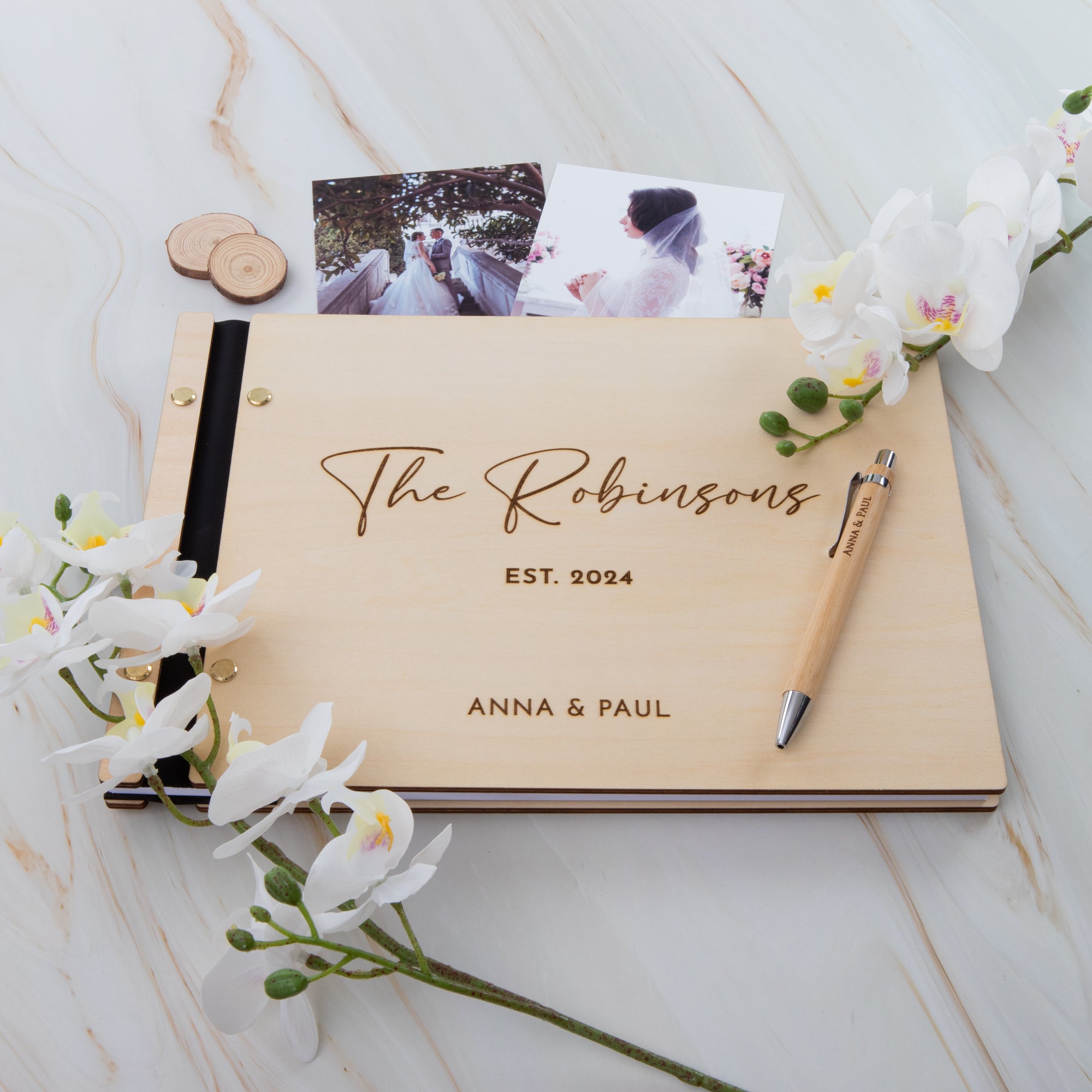 Luxury Personalised Wedding Guest Book – Premium Wood & Custom Engrave