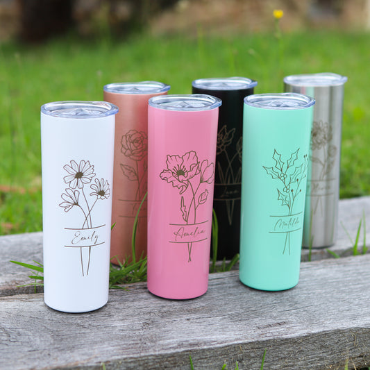 Skinny Tumbler, Personalised gift for Bridesmaid and Birthday, Customised presents for her, Water Bottle with straw, Bridal Party