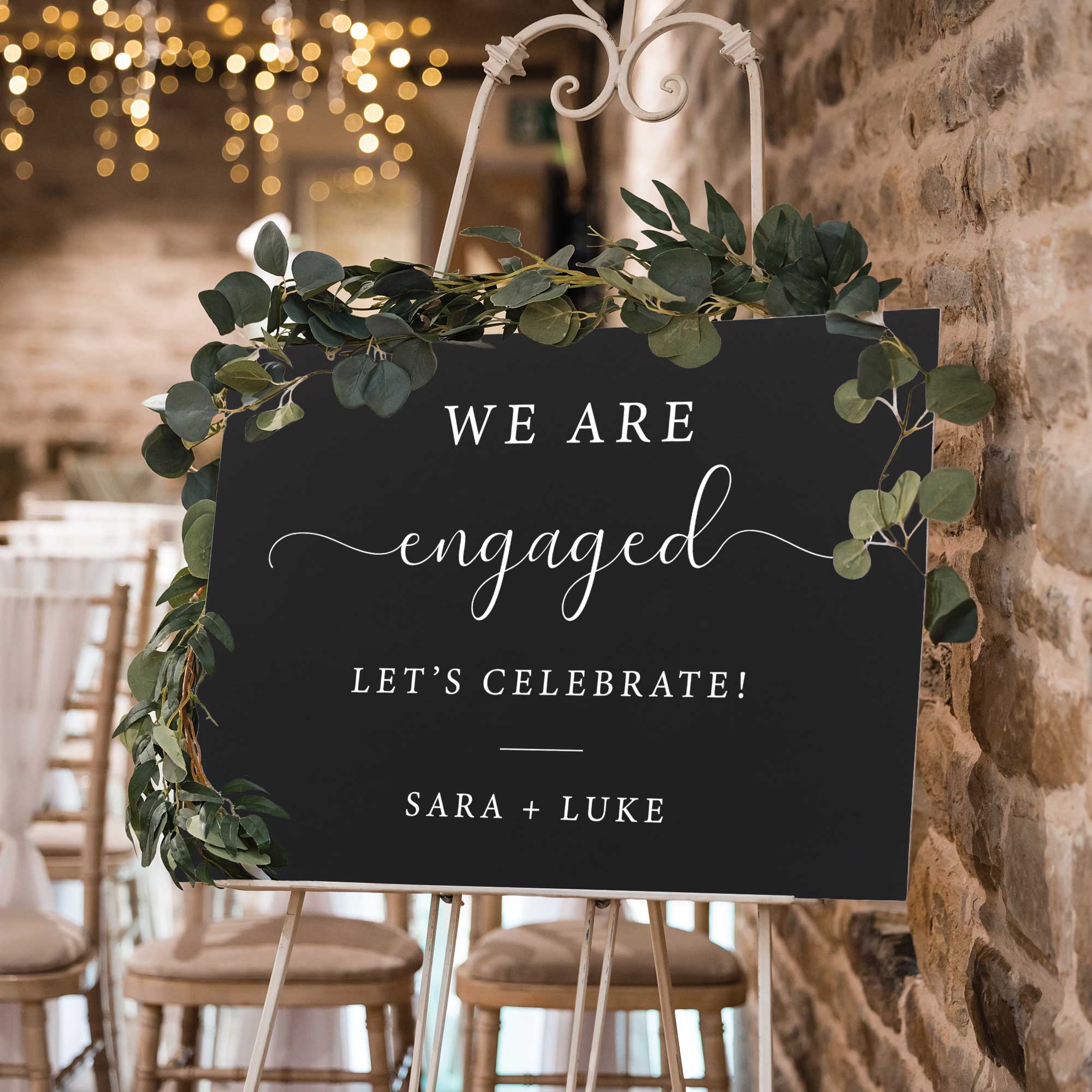 Custom printed engagement sign foam board, Personalised Wedding Welcome sign in Black