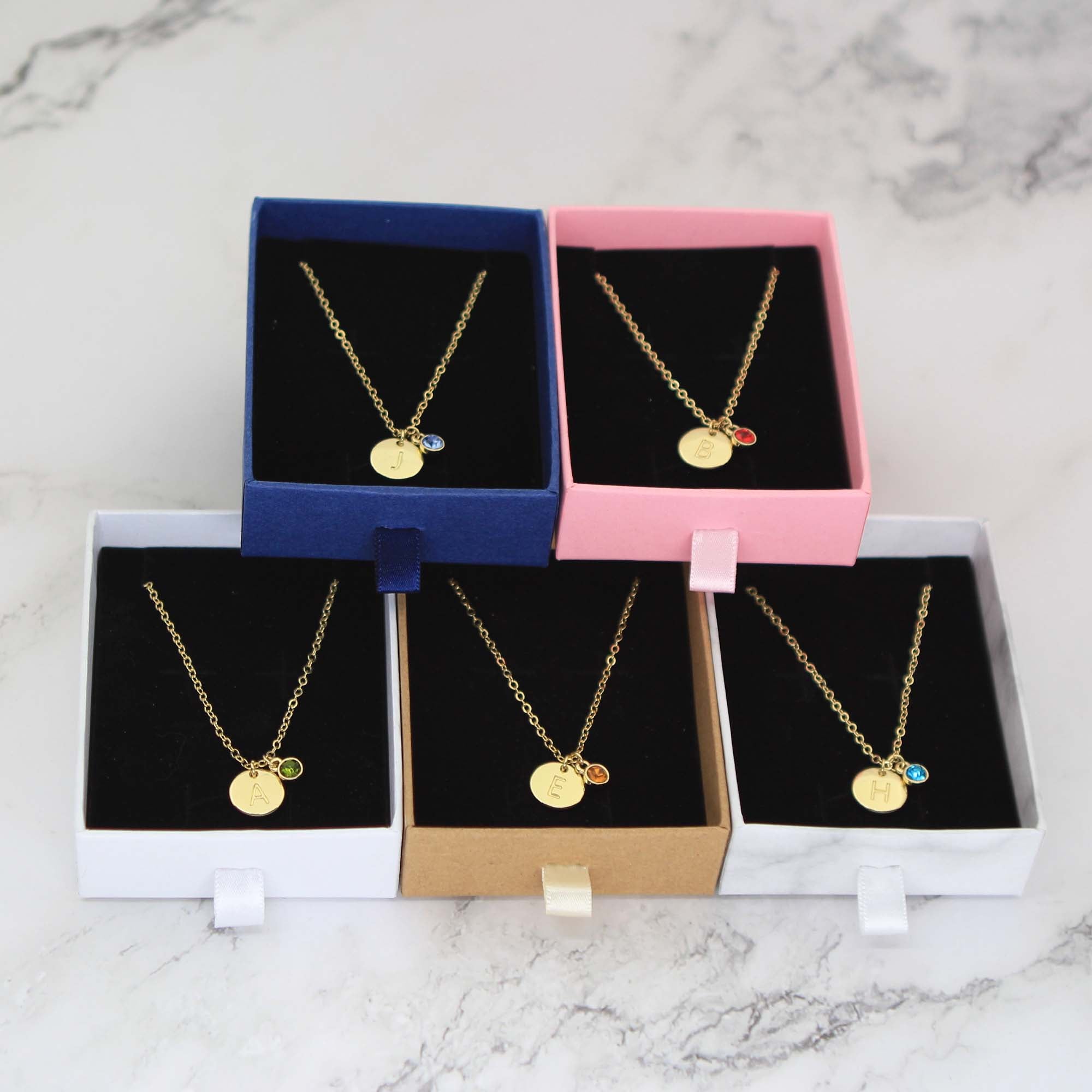 Personalized Initial Birthstone Necklace, Gold Plated Disk