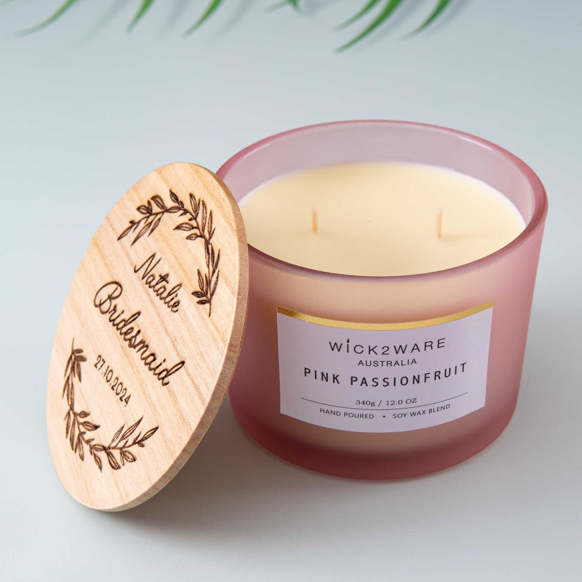 Bridesmaid Gift Box Ideas, Personalised soy candle with wooden lid Custom - Personalised wedding gift - Younique Gifts Melbourne