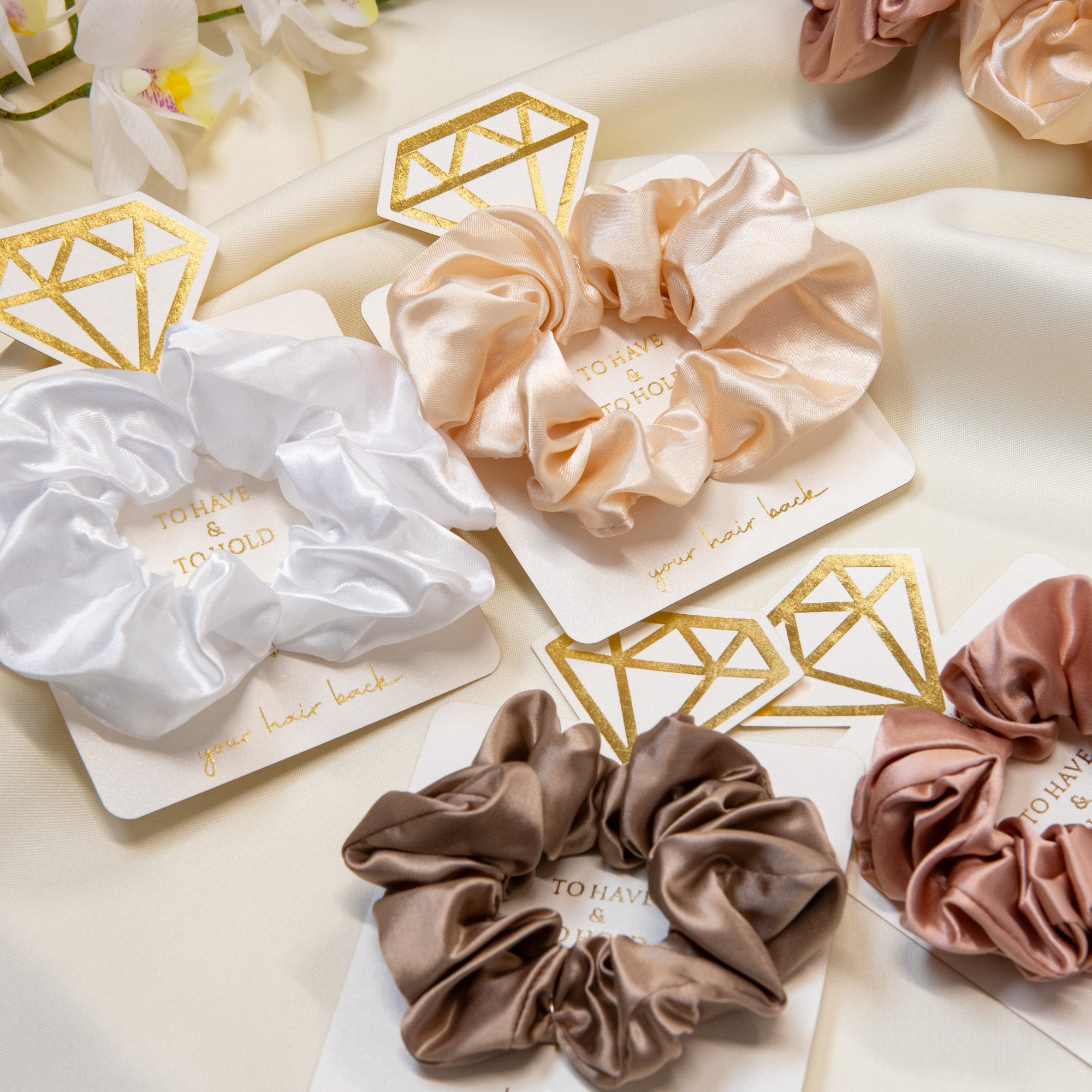 Bridesmaid Scrunchie – Satin or Mulberry Silk - Personalised wedding gift - Younique Gifts Melbourne
