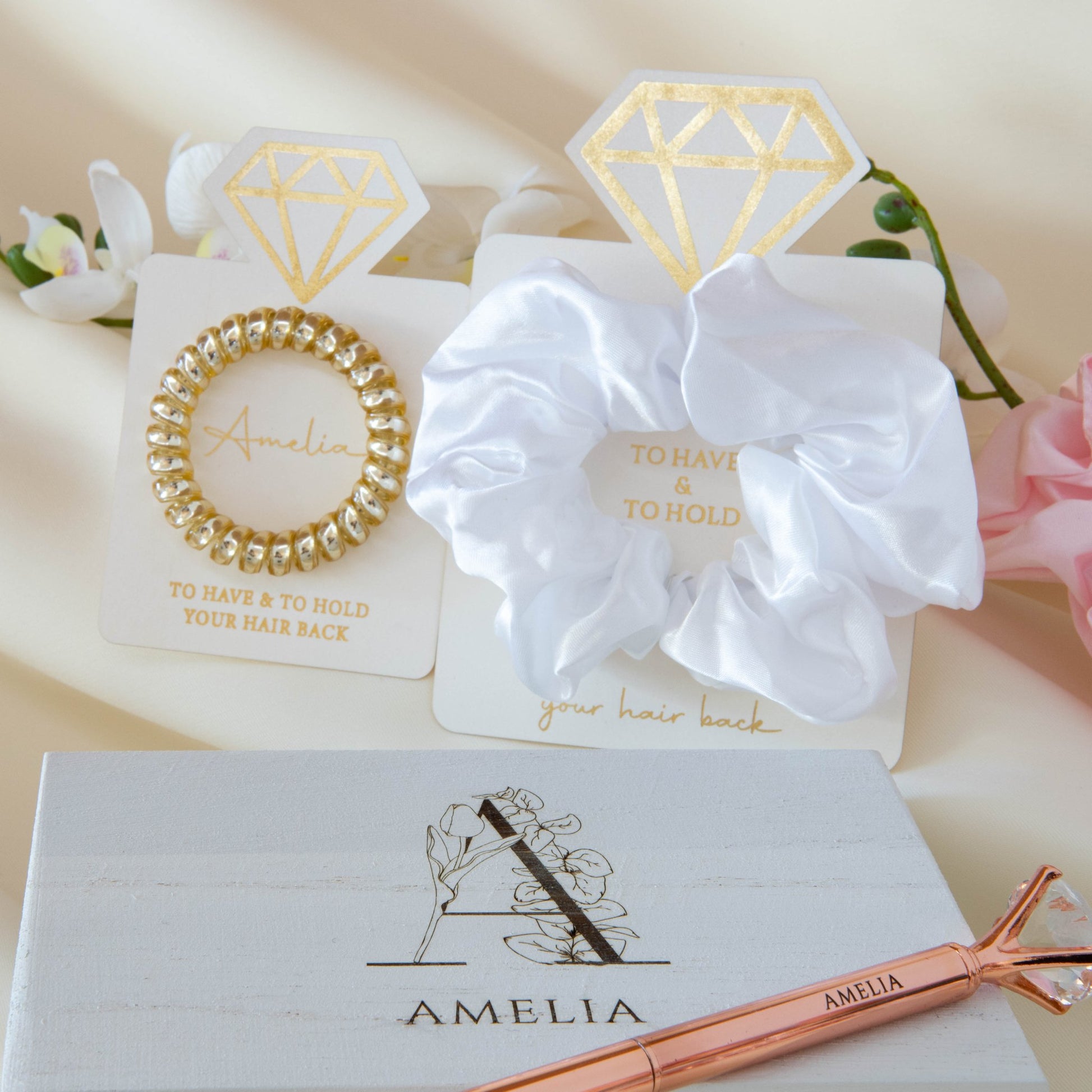 Bridesmaid Scrunchie – Satin or Mulberry Silk - Personalised wedding gift - Younique Gifts Melbourne