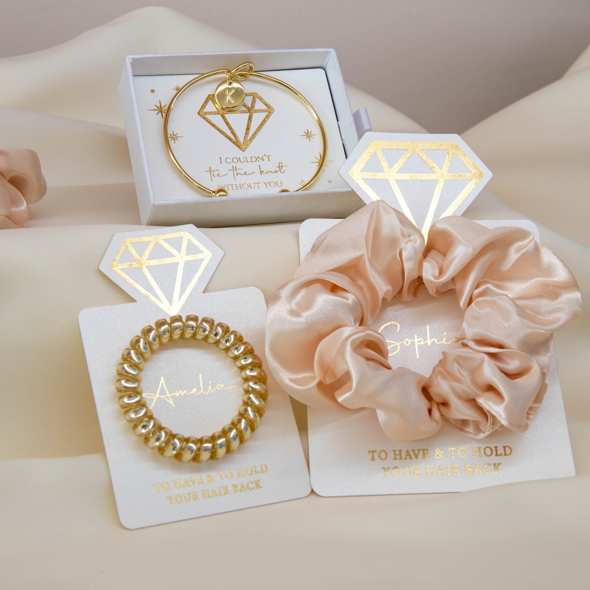 Bridesmaid Scrunchie – Satin or Mulberry Silk - Personalised wedding gift - Younique Gifts Melbourne