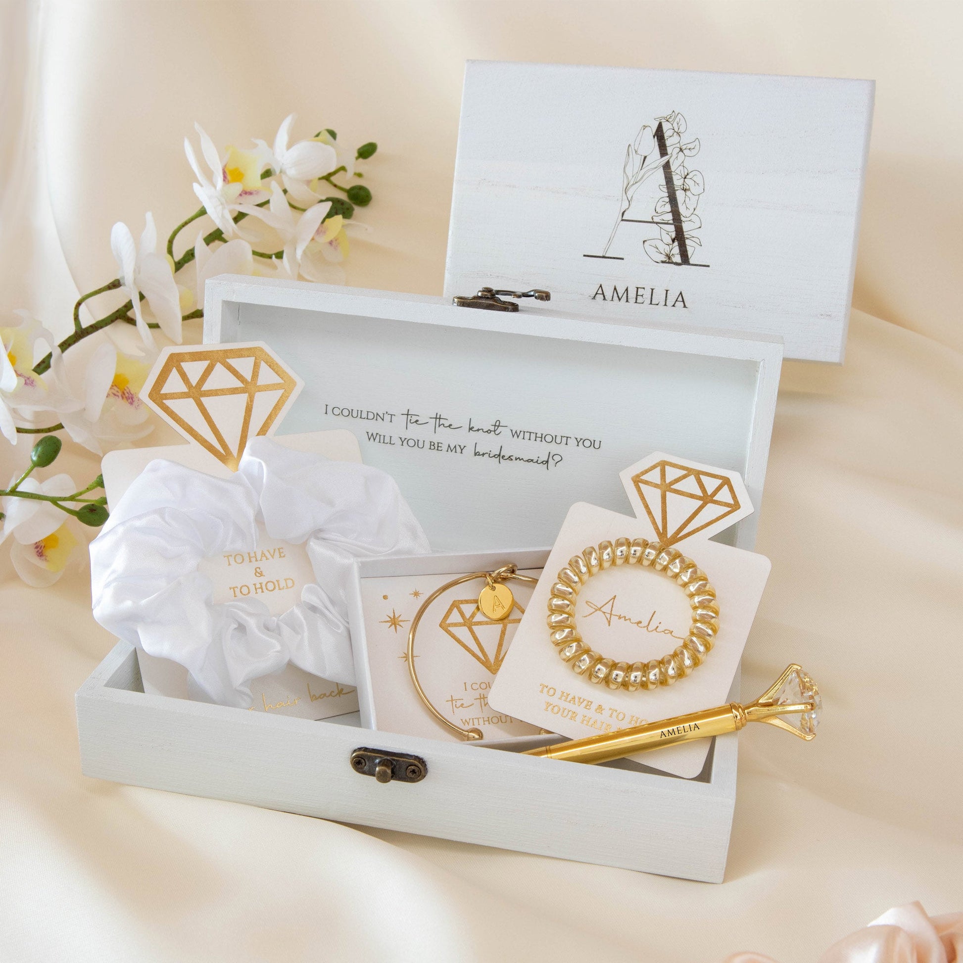 Bridesmaid Scrunchie – Satin or Mulberry Silk - Personalised wedding gift - Younique Gifts Melbourne