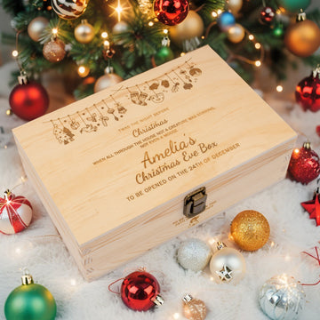 Personalized Wooden Christmas Eve box, Custom New Year gift keepsake box