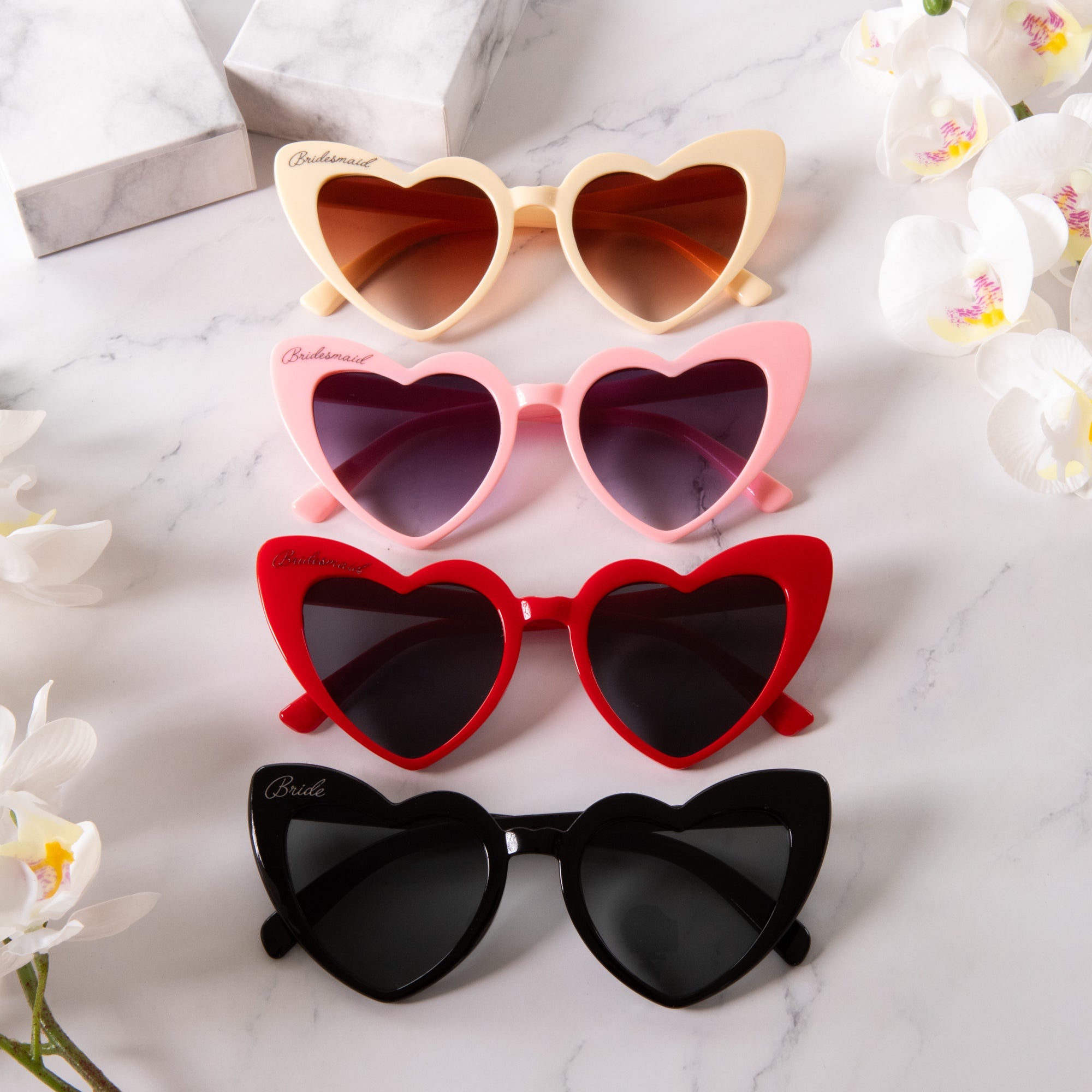 Customised Funky Sunglasses with Love Heart Shaped for Bridesmaid Party,Bachelorette party, Hens Party - Personalised wedding gift - Younique Gifts Melbourne