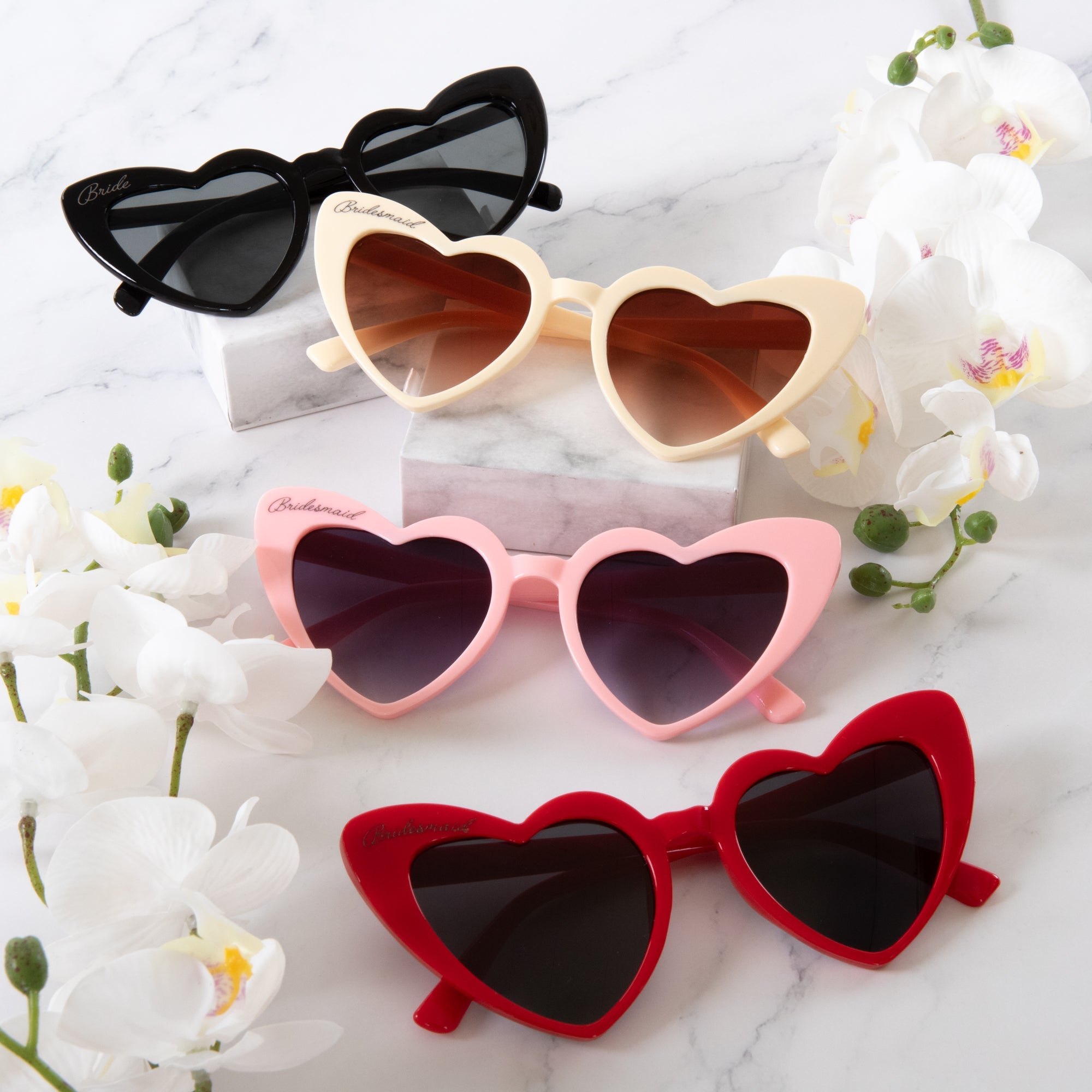 Customised Funky Sunglasses with Love Heart Shaped for Bridesmaid Party,Bachelorette party, Hens Party - Personalised wedding gift - Younique Gifts Melbourne