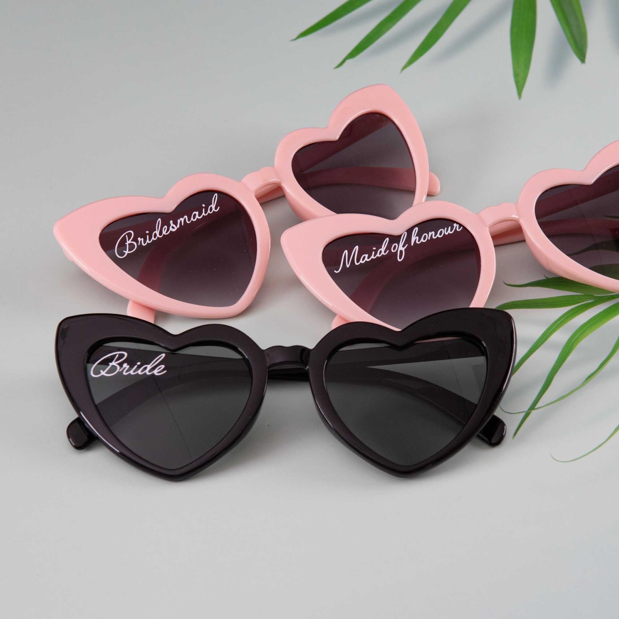 Personalised heart shaped sunglasses, Bridesmaid gift and wedding party