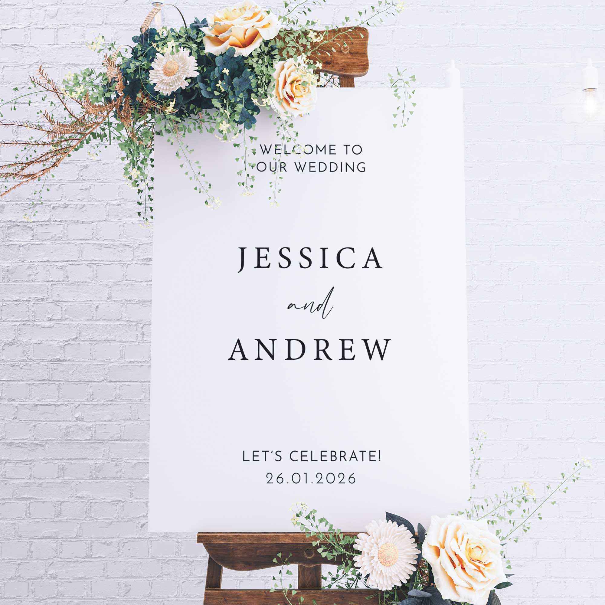 Printed Wedding Welcome sign | White Portrait