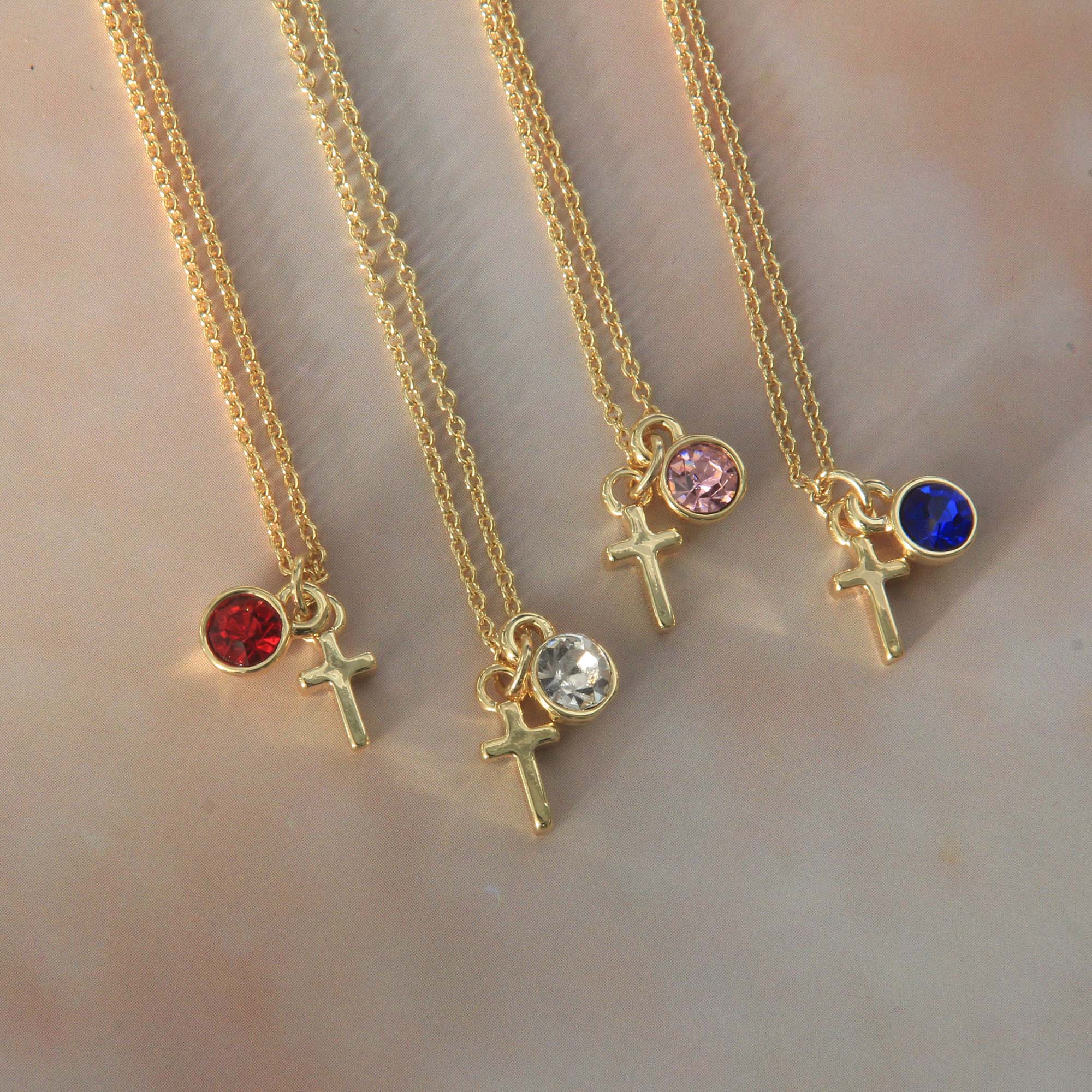 Personalized Cross Necklace – Birthstone Christening Gift