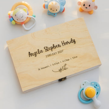 Personalised Wooden Baby Keepsake Box, Laser Engraved