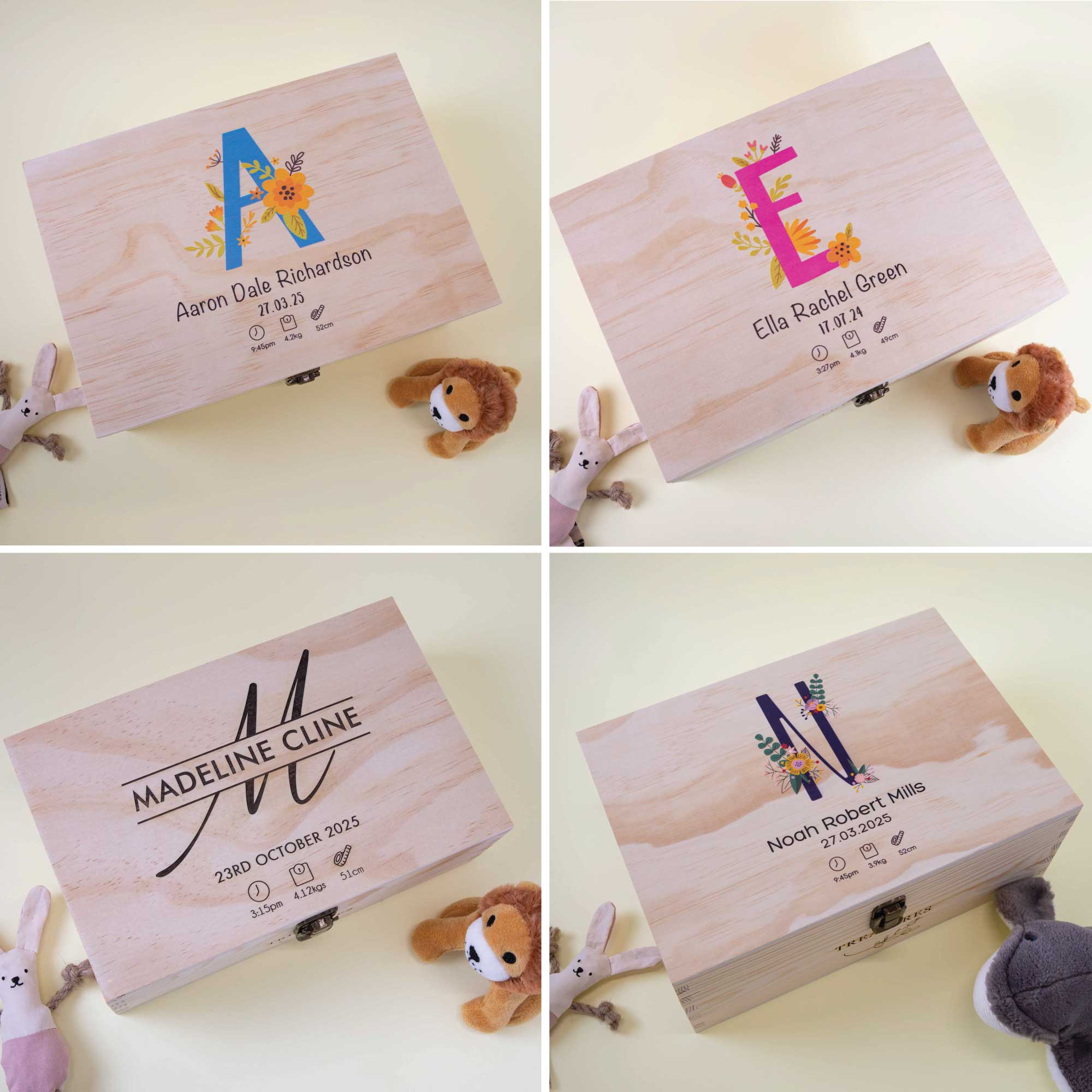 Personalized Pine Wood Baby Keepsake Box, Engraved Memory Box