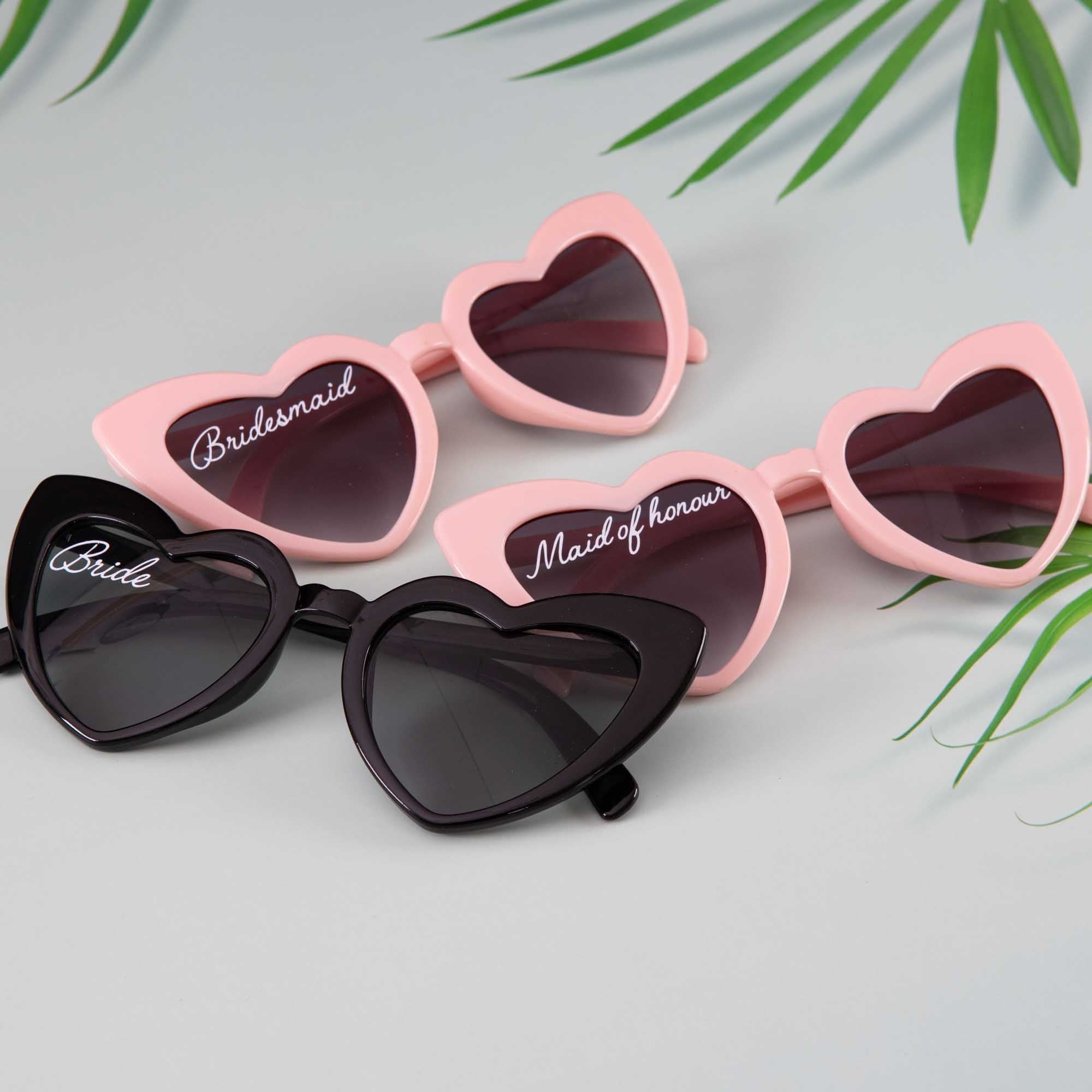 Personalised heart shaped sunglasses, Bridesmaid gift and wedding party - Personalised wedding gift - Younique Gifts Melbourne