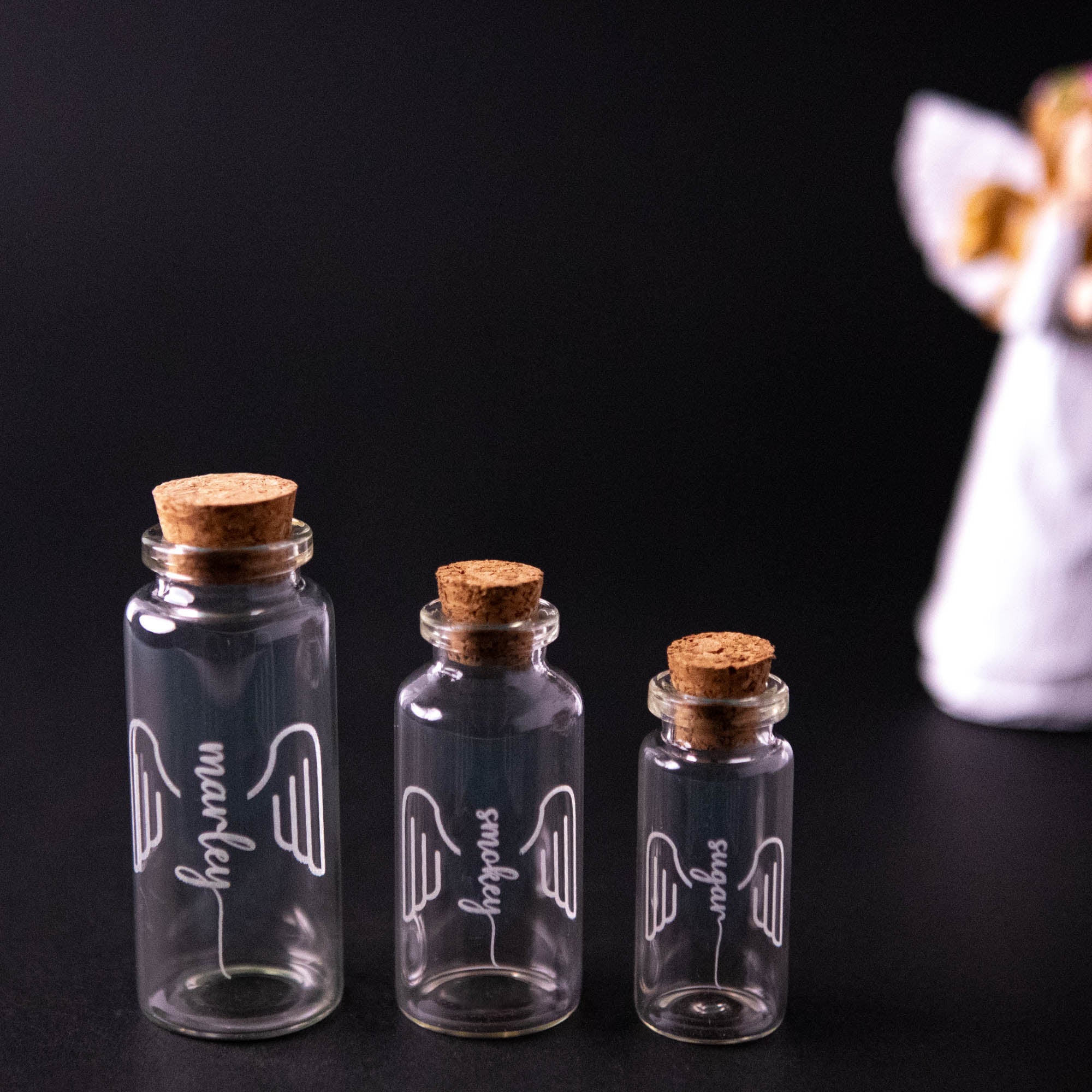 Personalised Memorial Glass Bottle with Cork – Laser Engraved Dog Name & Wings - Younique Gifts