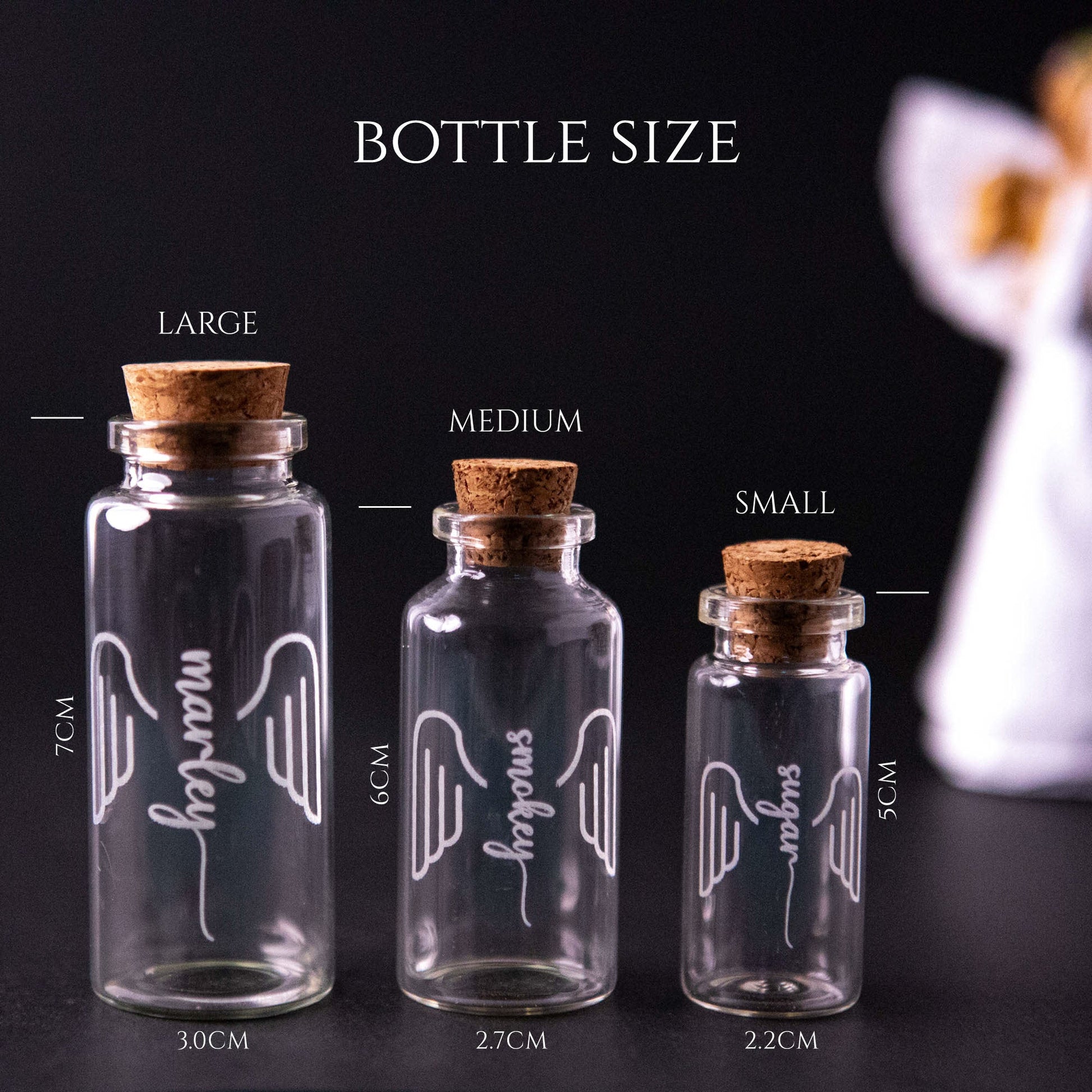 Personalised Memorial Glass Bottle with Cork – Laser Engraved Dog Name & Wings - Younique Gifts