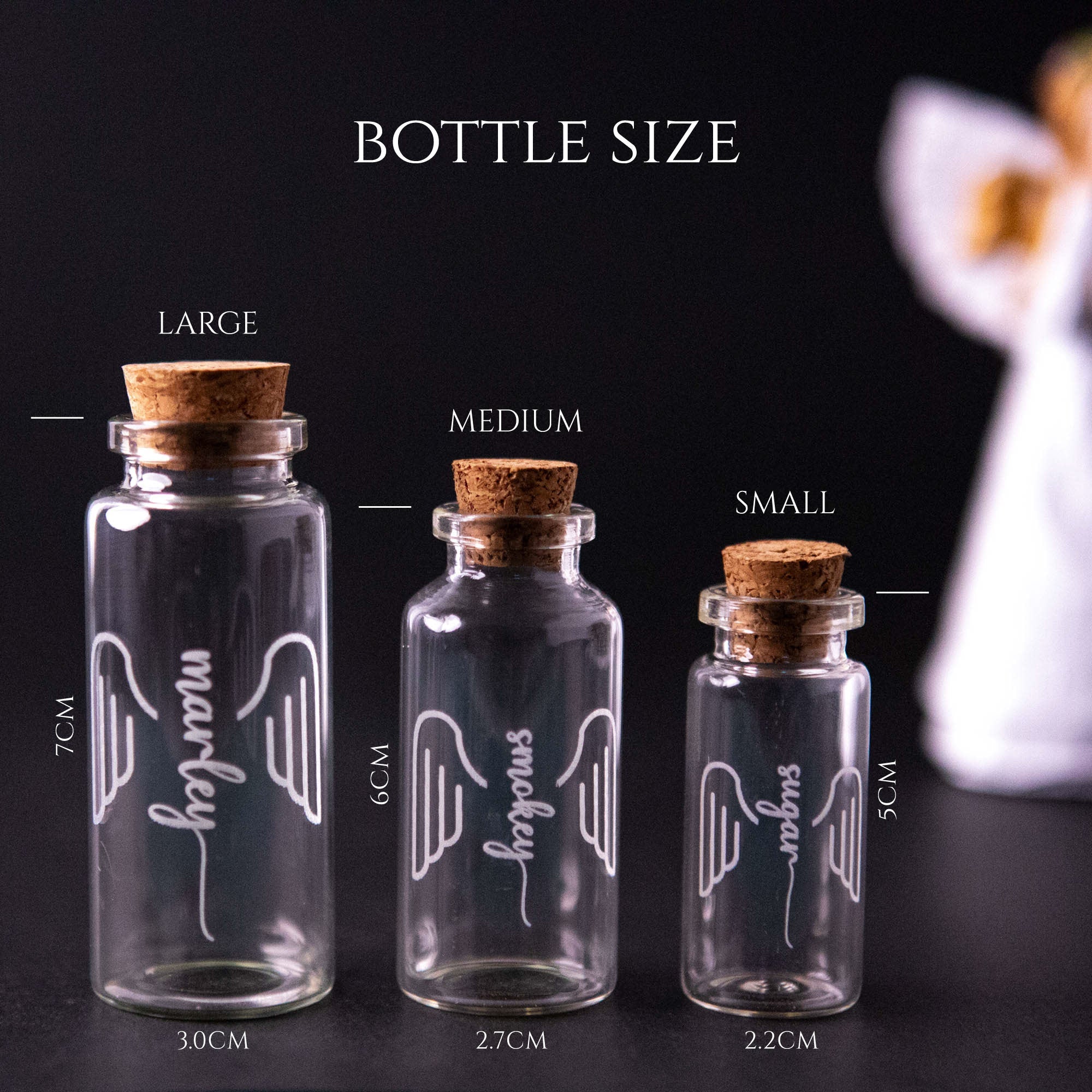Personalised Memorial Glass Bottle with Cork – Laser Engraved Dog Name & Wings - Younique Gifts