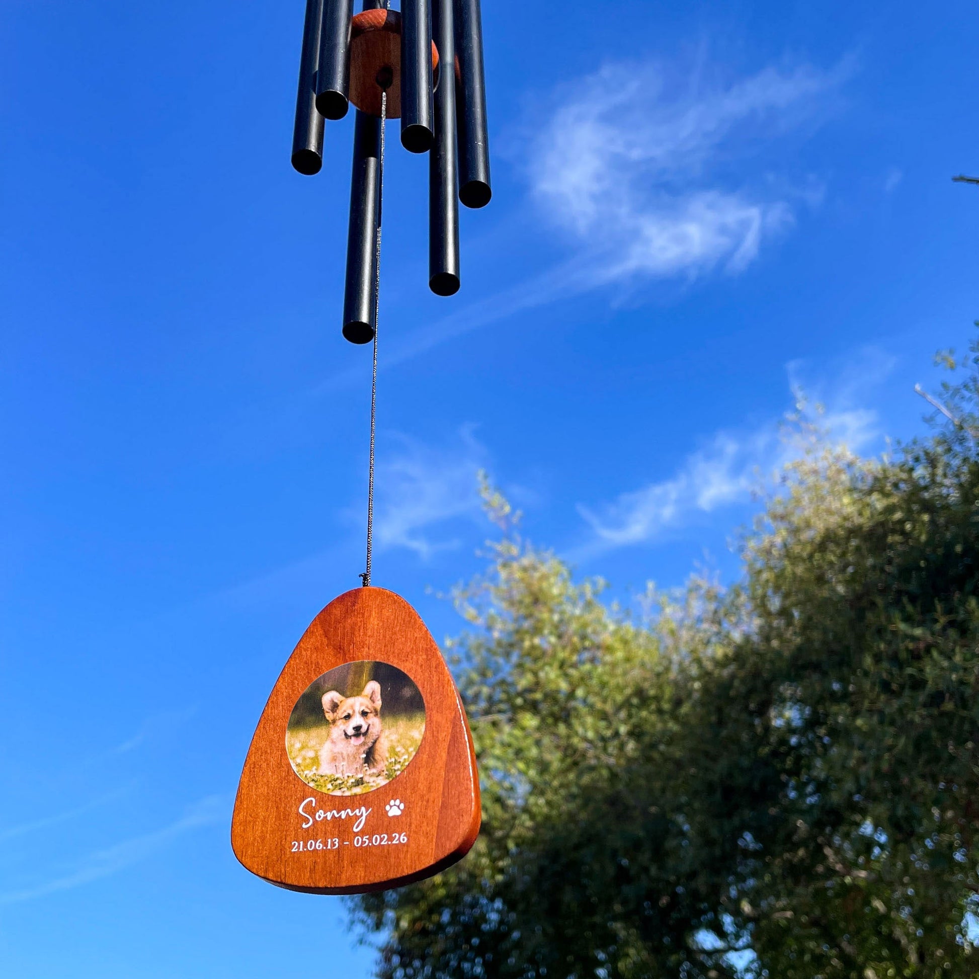 Personalised Pet Loss Gift, Custom Memorial Wind Chime with a photo - Younique Gifts