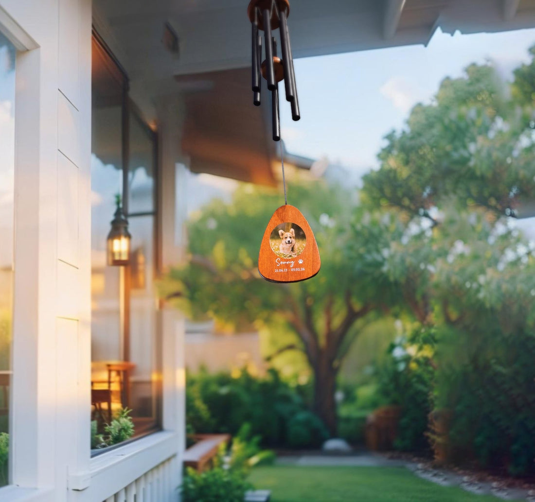 Personalised Pet Loss Gift, Custom Memorial Wind Chime with a photo - Younique Gifts