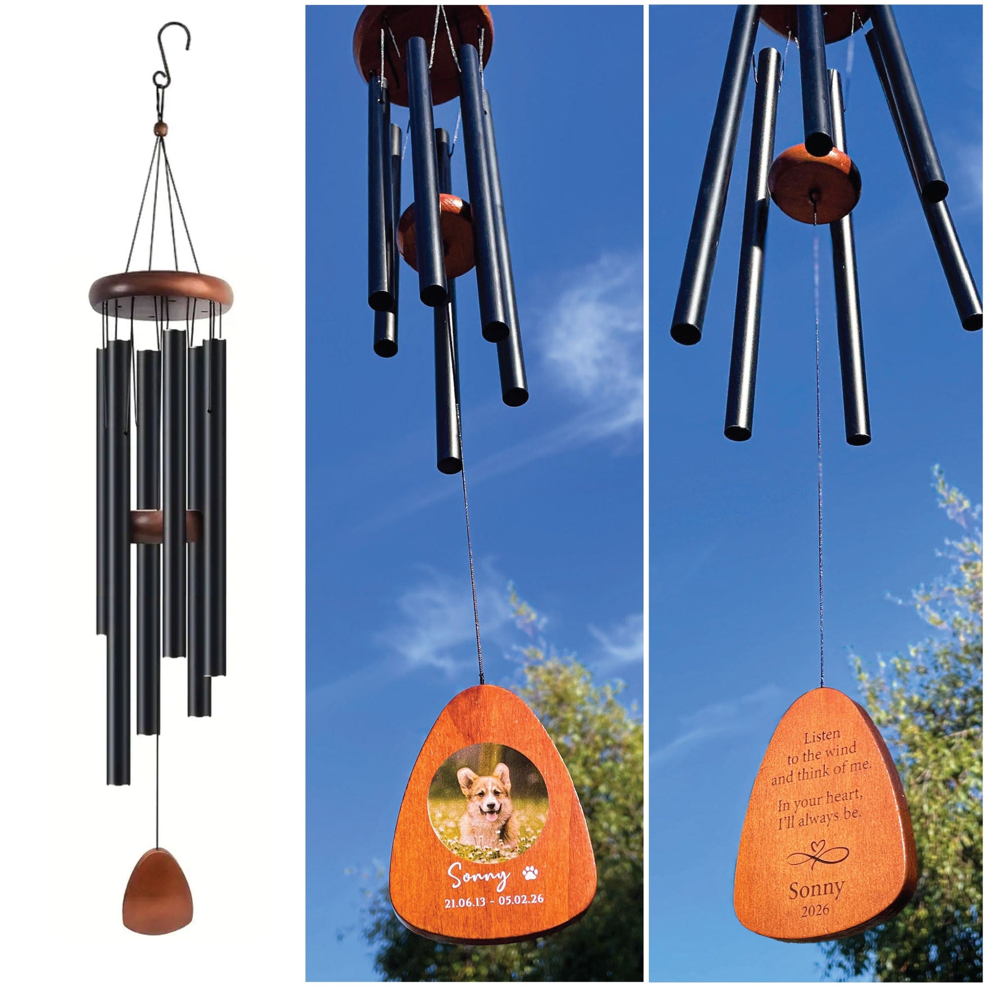 Personalised Pet Loss Gift, Custom Memorial Wind Chime with a photo - Younique Gifts