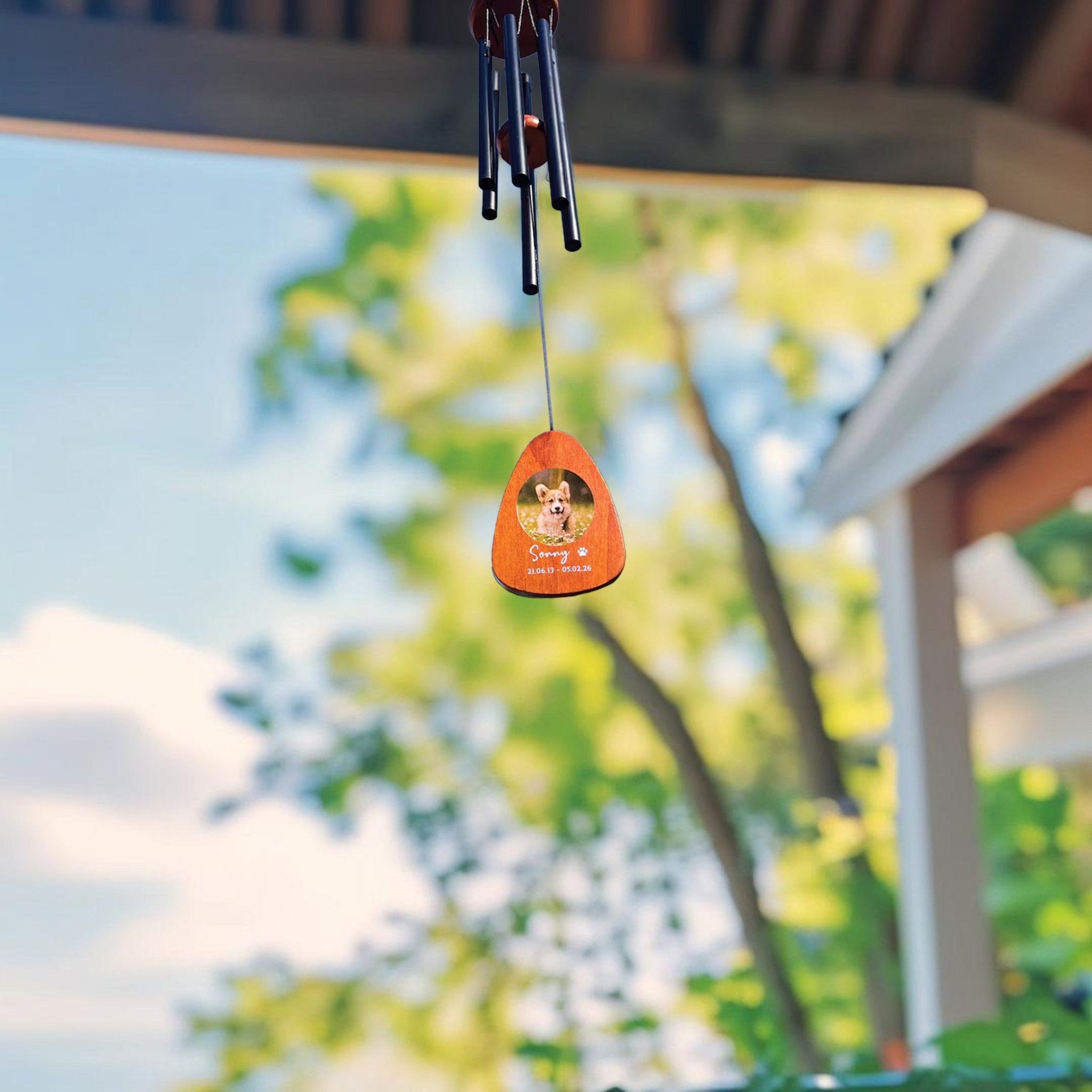 Personalised Pet Loss Gift, Custom Memorial Wind Chime with a photo - Younique Gifts