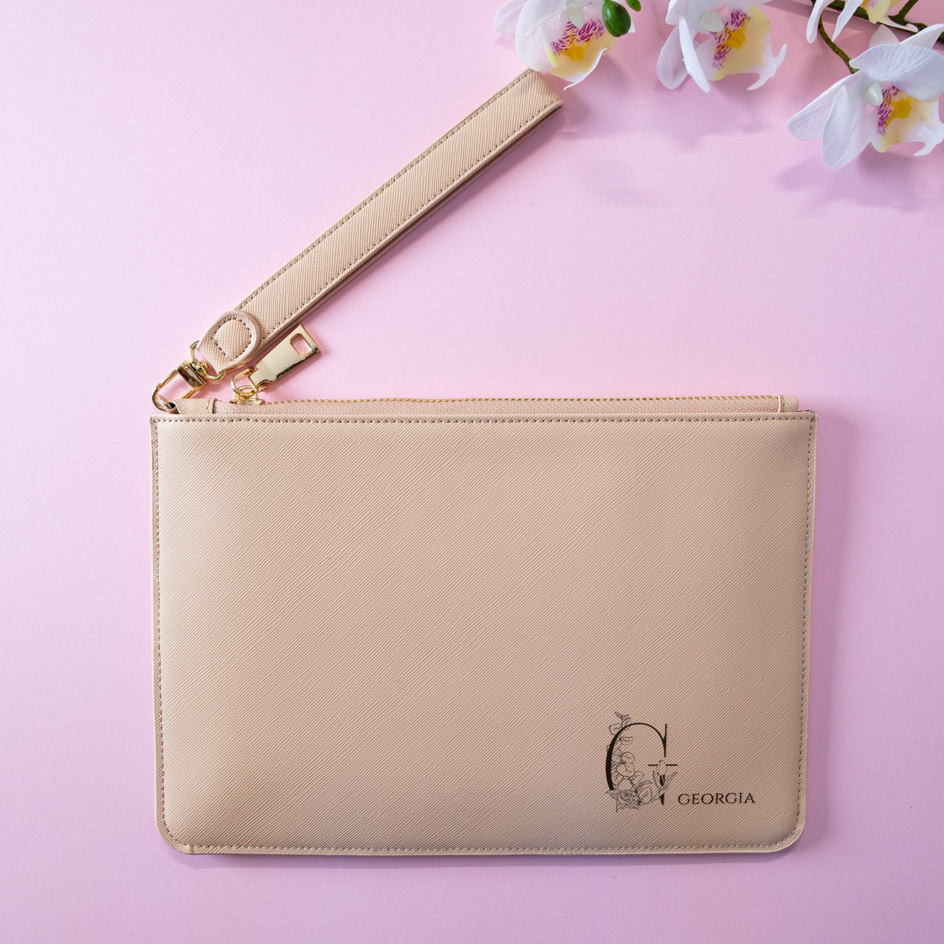 Personalised PU Leather Clutch Bag, Engraved Initial, Bridesmaid Gift - Personalised pouch - Younique Gifts Melbourne