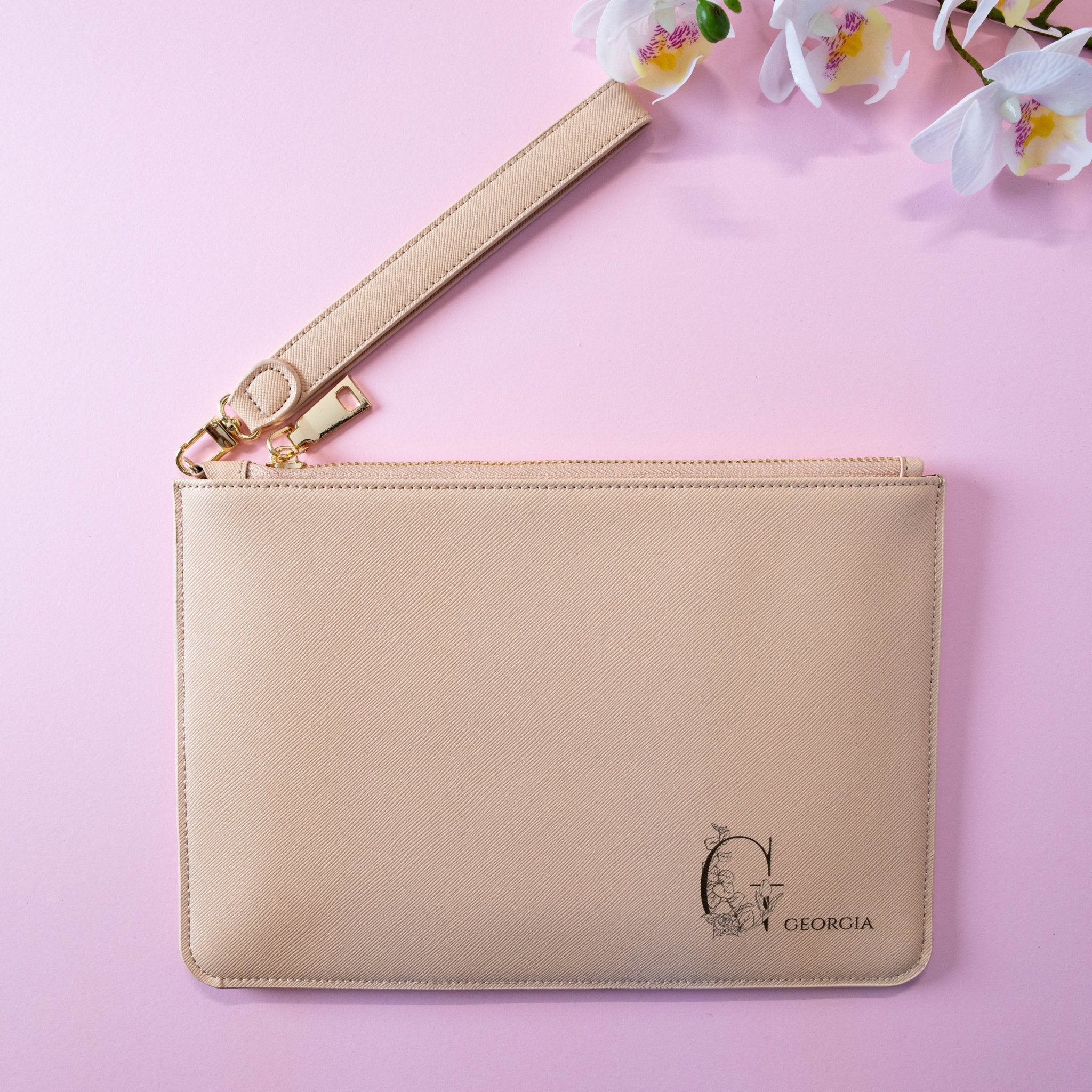 Personalised PU Leather Clutch Bag, Engraved Initial, Bridesmaid Gift - Personalised pouch - Younique Gifts Melbourne